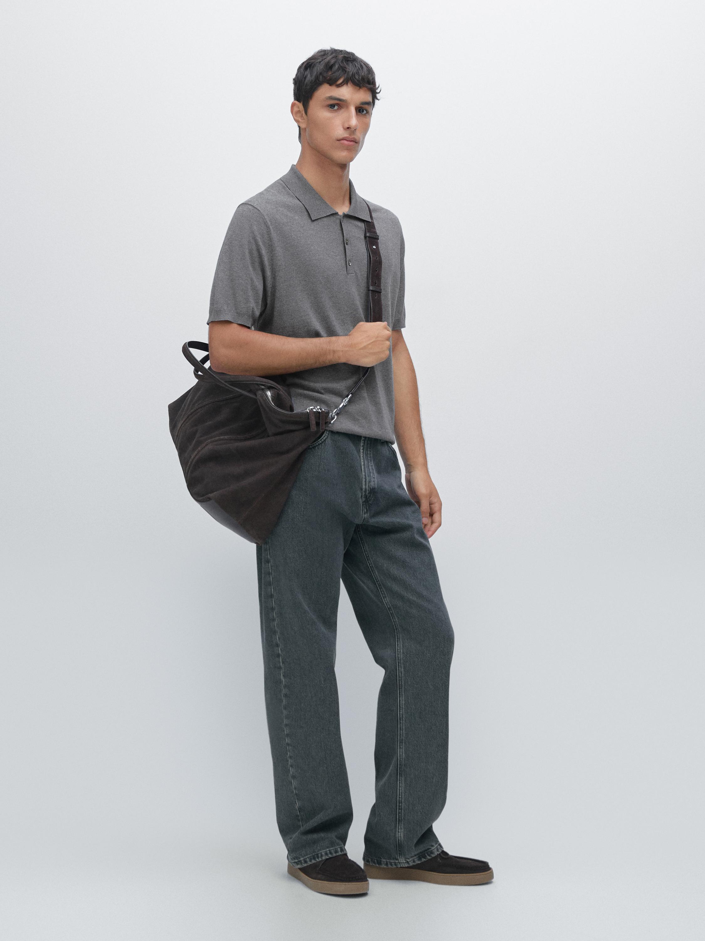 Cotton blend knit polo shirt