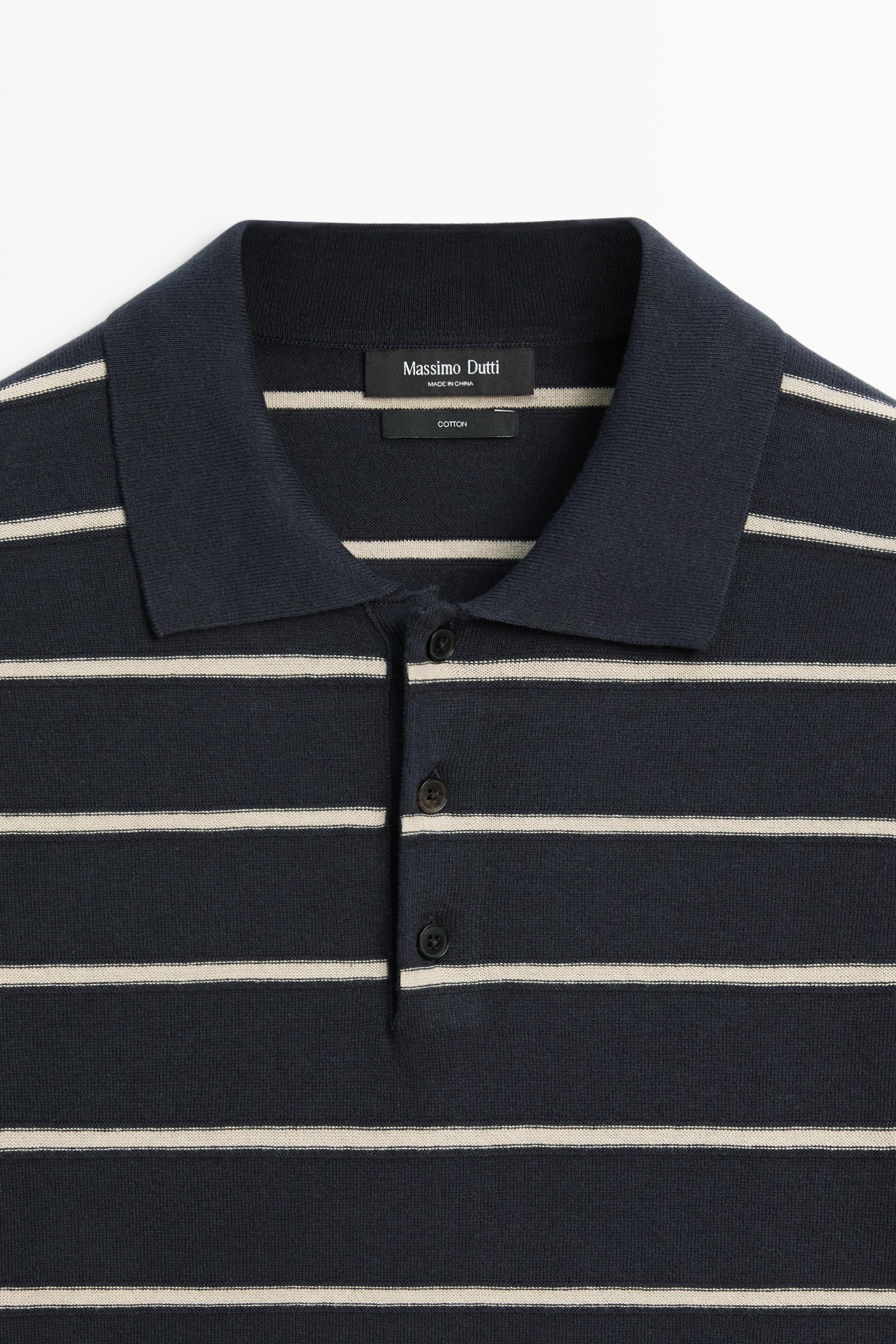 100% cotton striped knit sweater — NAVY BLUE