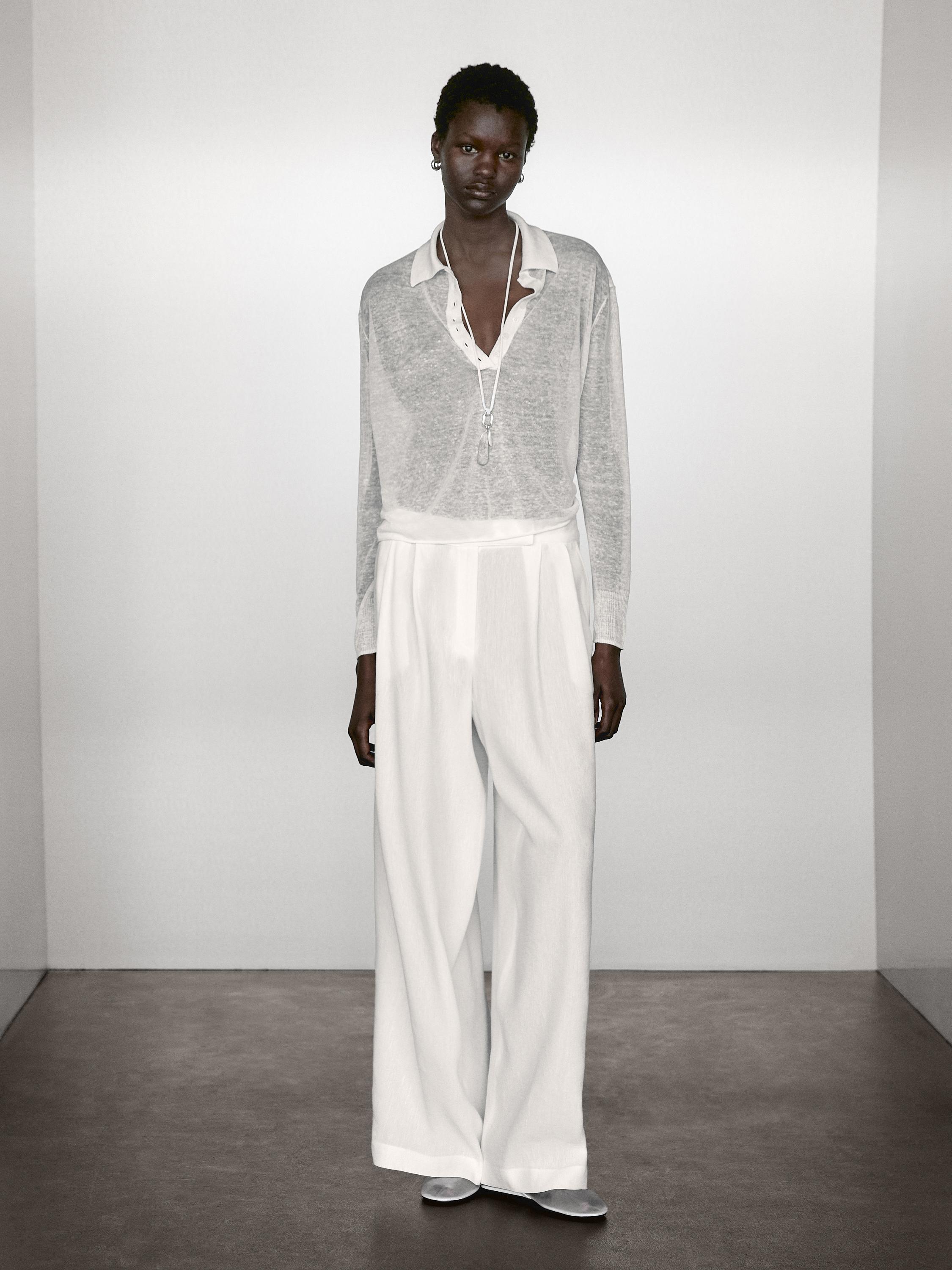 Linen blend semi-sheer knit sweater