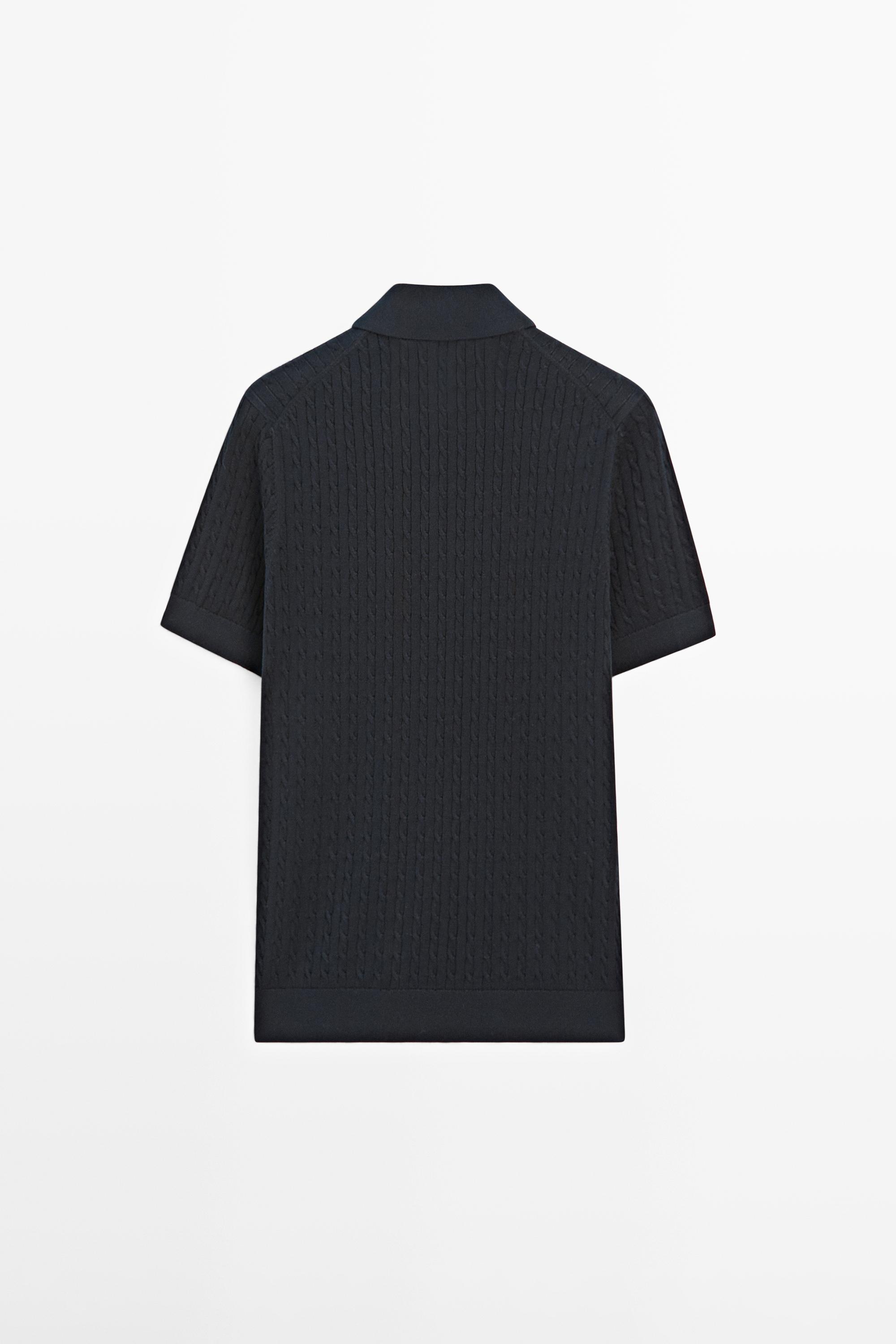 100% cotton cable-knit polo shirt — NAVY BLUE