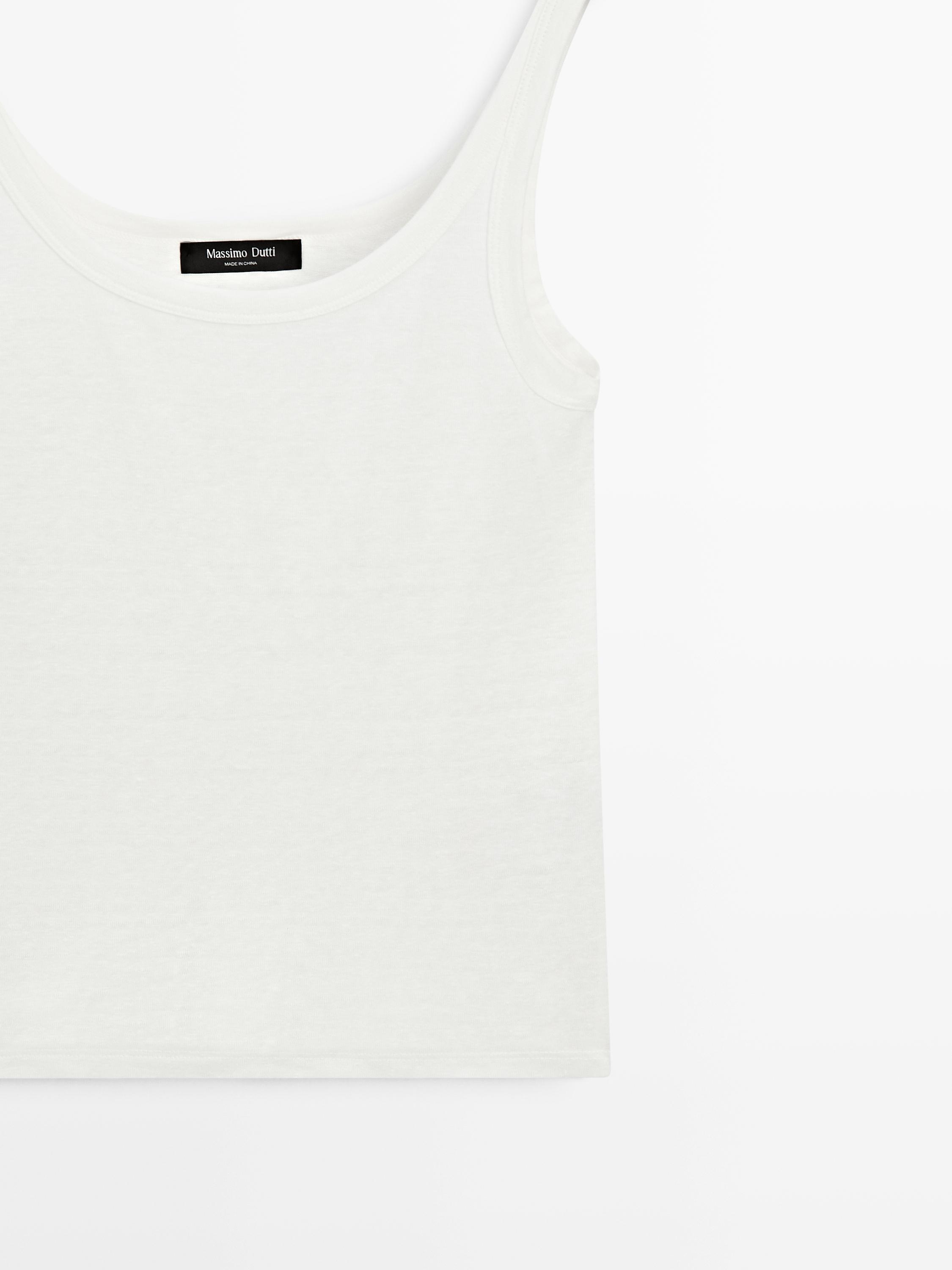 Keten karışımlı askılı t-shirt