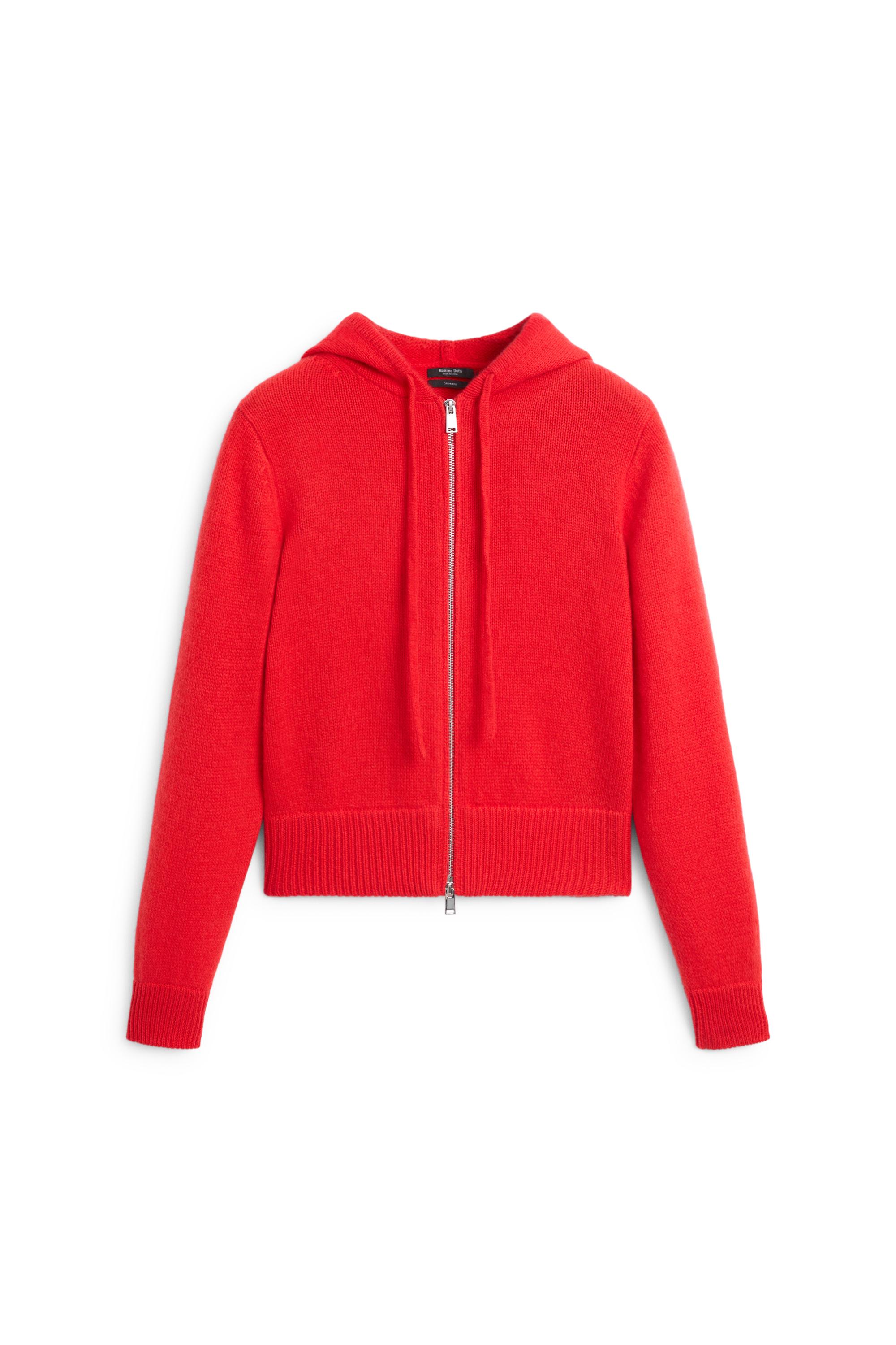 100% cashmere hooded zip-up cardigan — RED