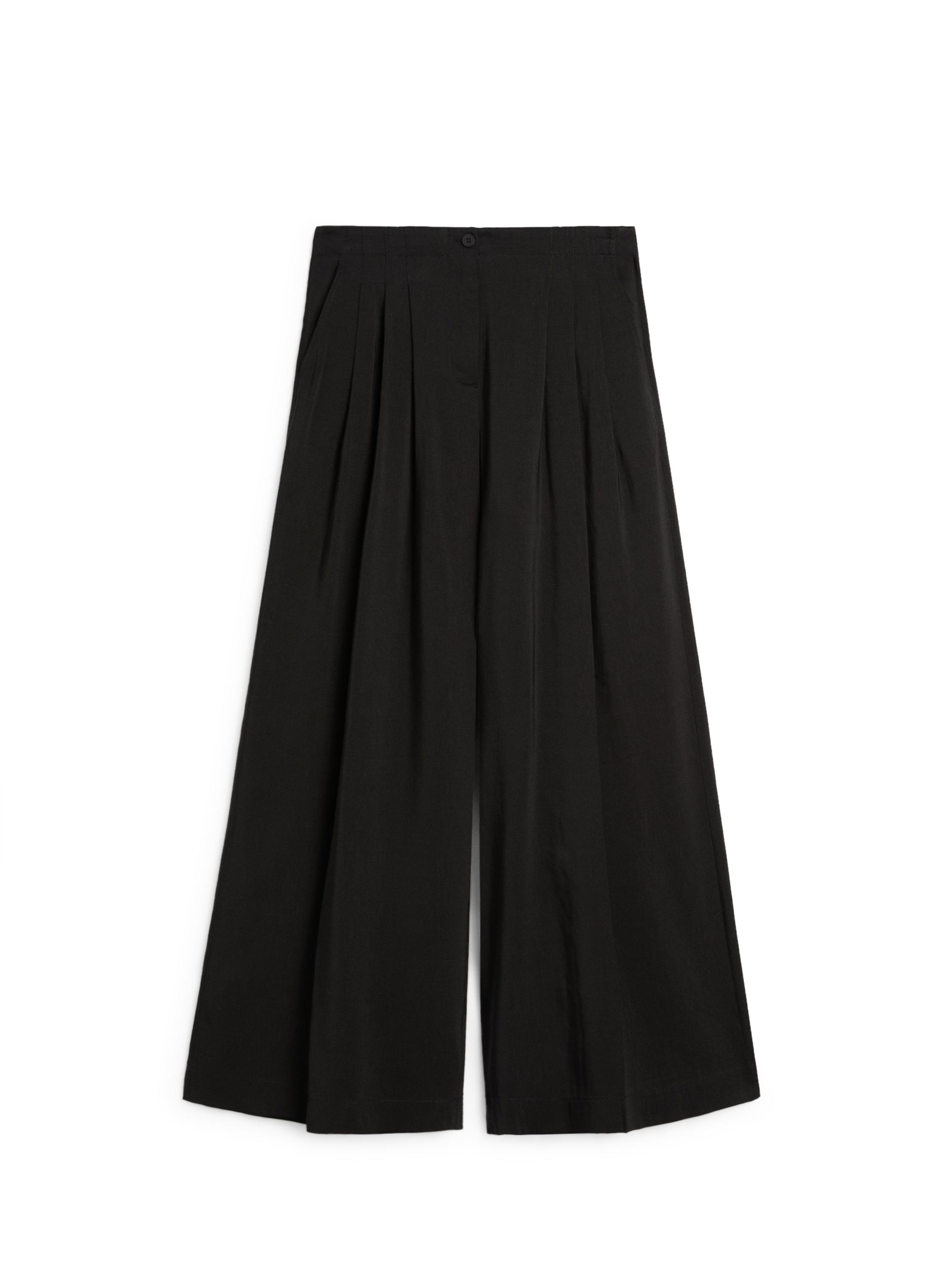 Flowing linen blend trousers — BLACK