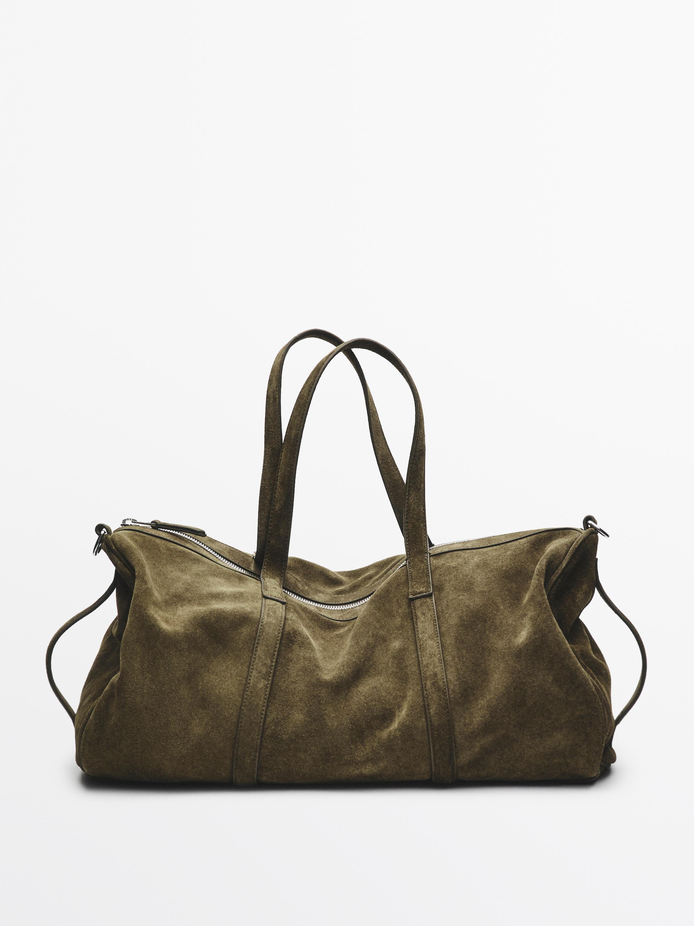 Suede leather travel bag — KHAKI