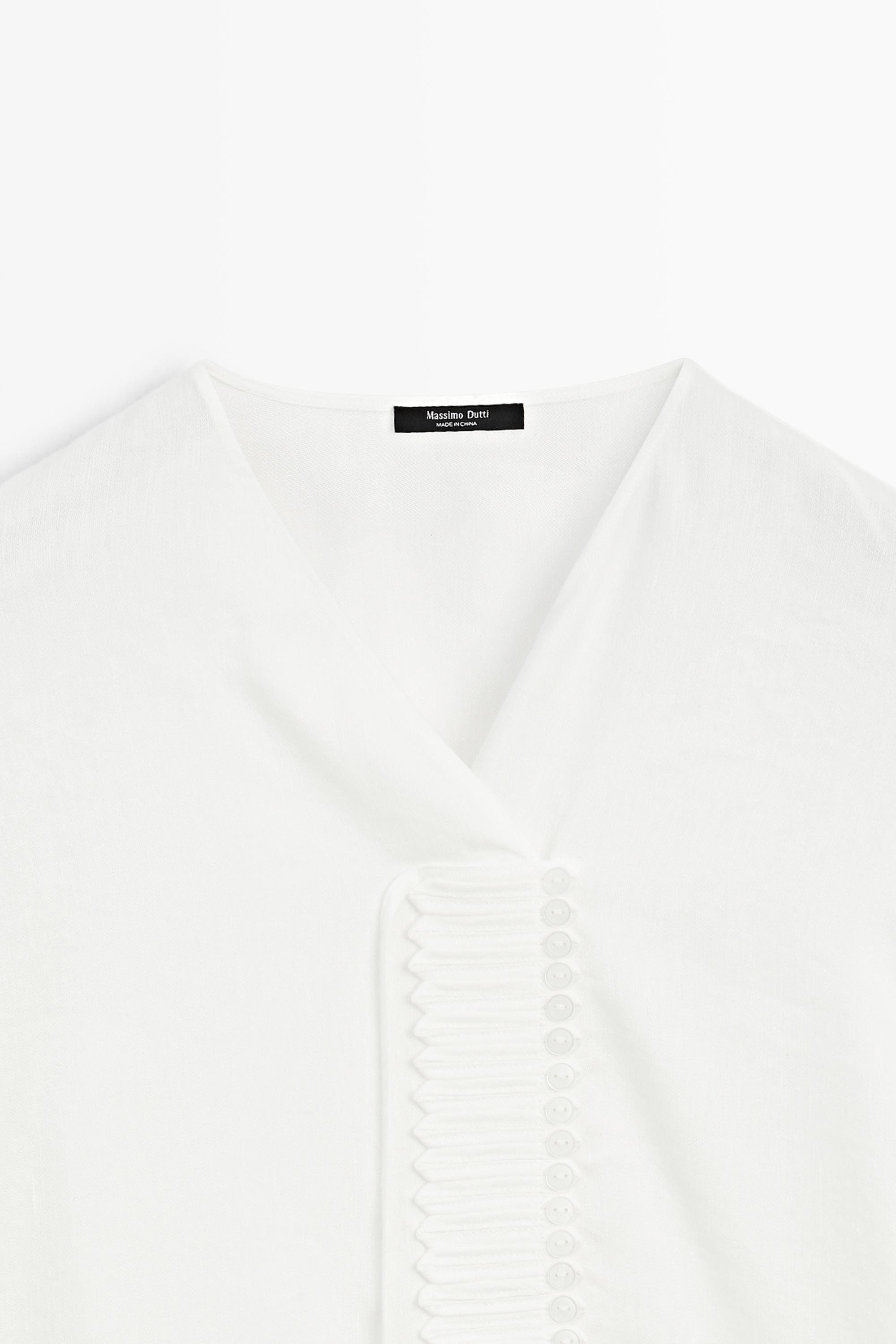 Flowing linen blend blouse with button detail — WHITE