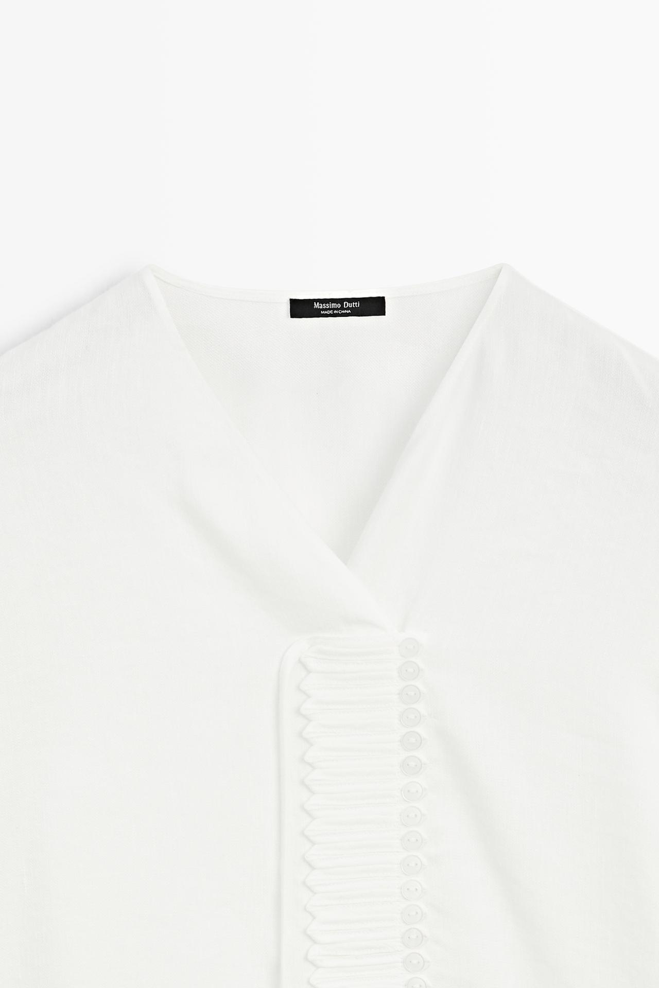 Flowing linen blend blouse with button detail — WHITE