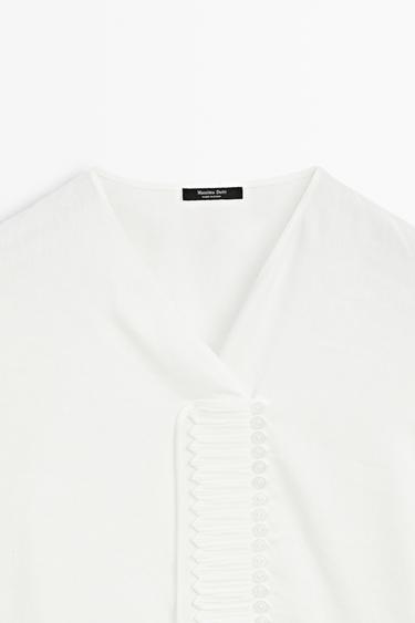 Flowing linen blend blouse with button detail — WHITE 9