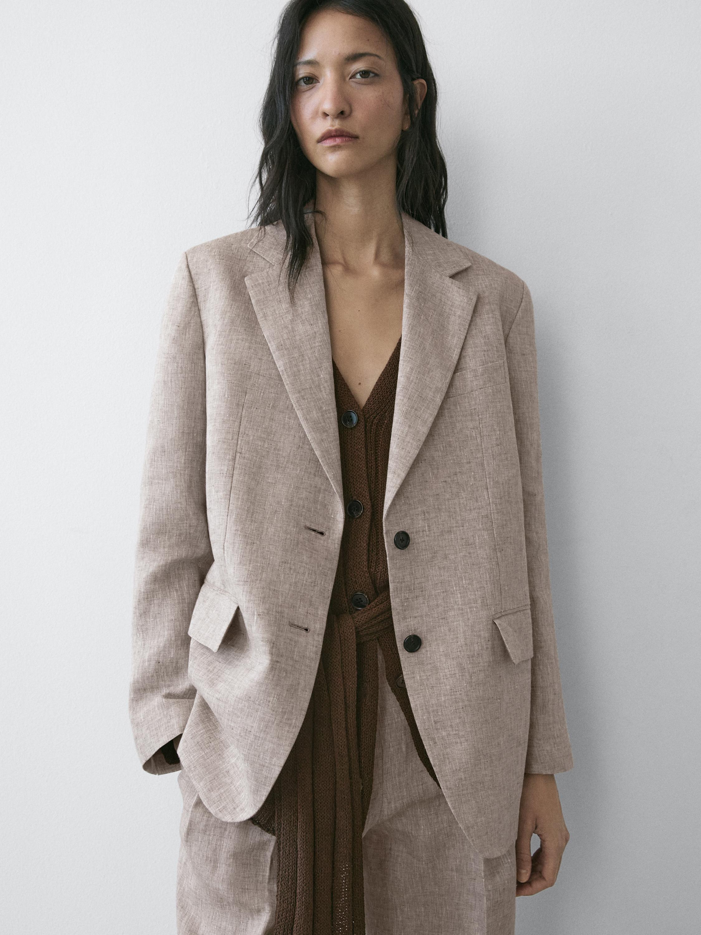 100% linen suit blazer — BEIGE