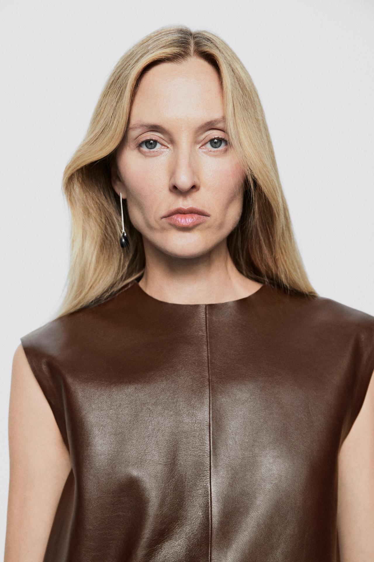 Round neck nappa leather top - LIMITED EDITION — Caramel