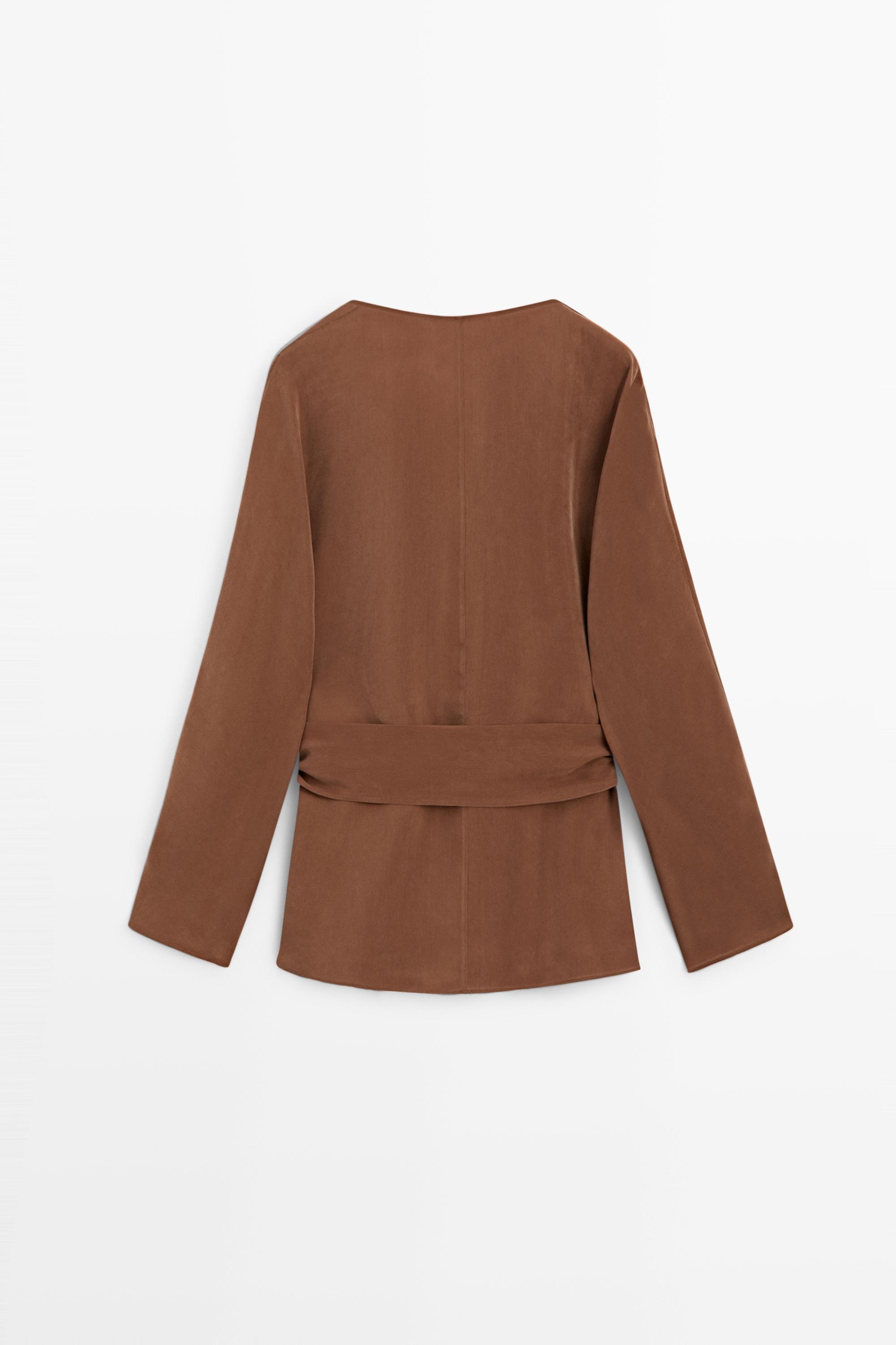 Flowing kimono with tie detail — BROWN