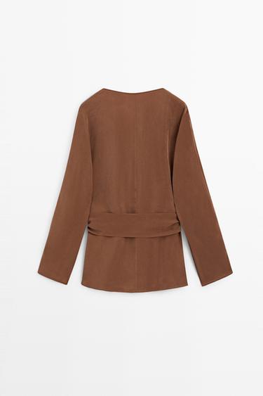 Flowing kimono with tie detail — BROWN 6