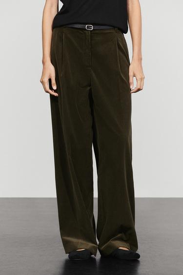 Wide-leg corduroy pants with darts — KHAKI 3