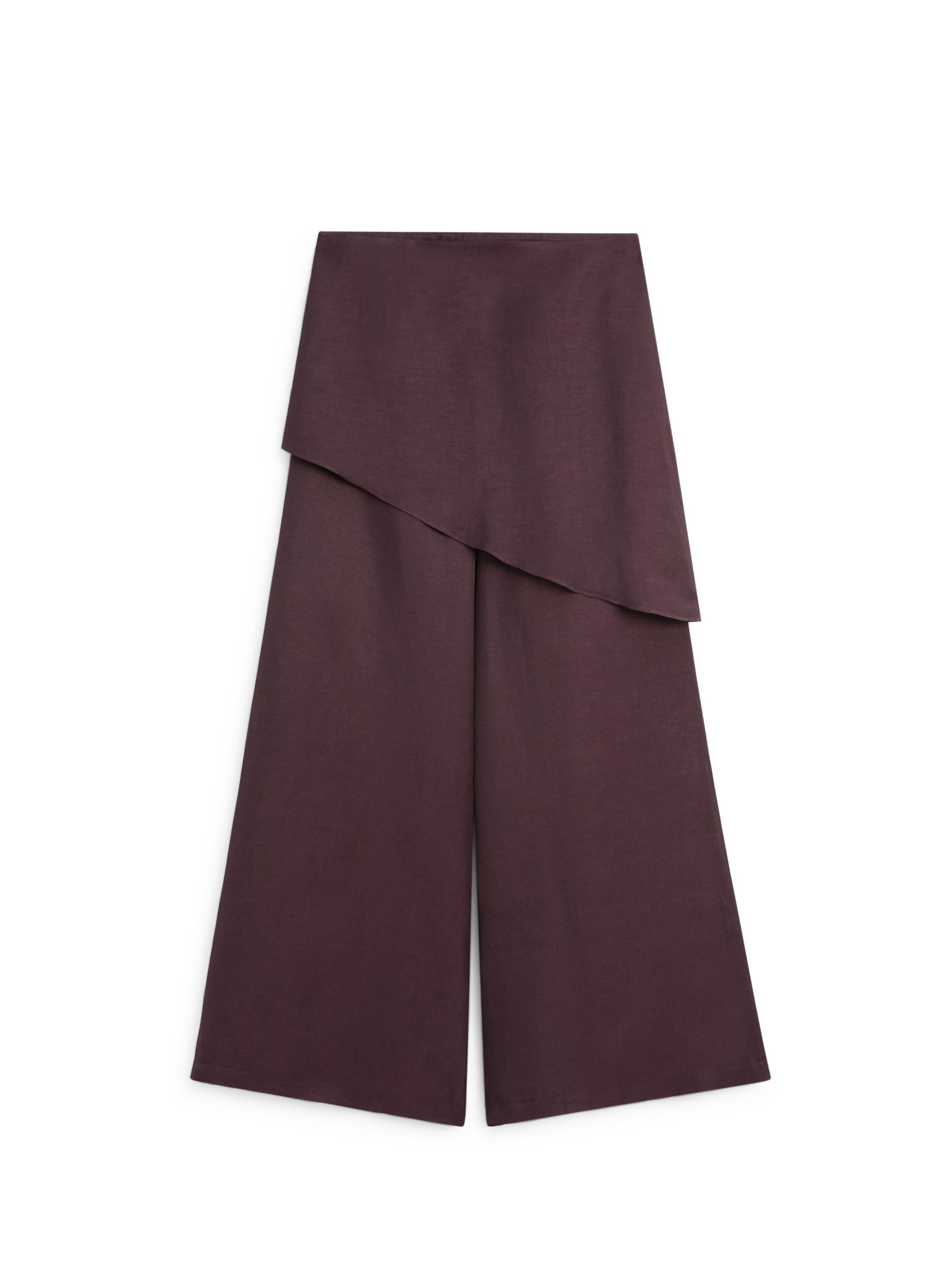 Flowing linen blend skort — AUBERGINE