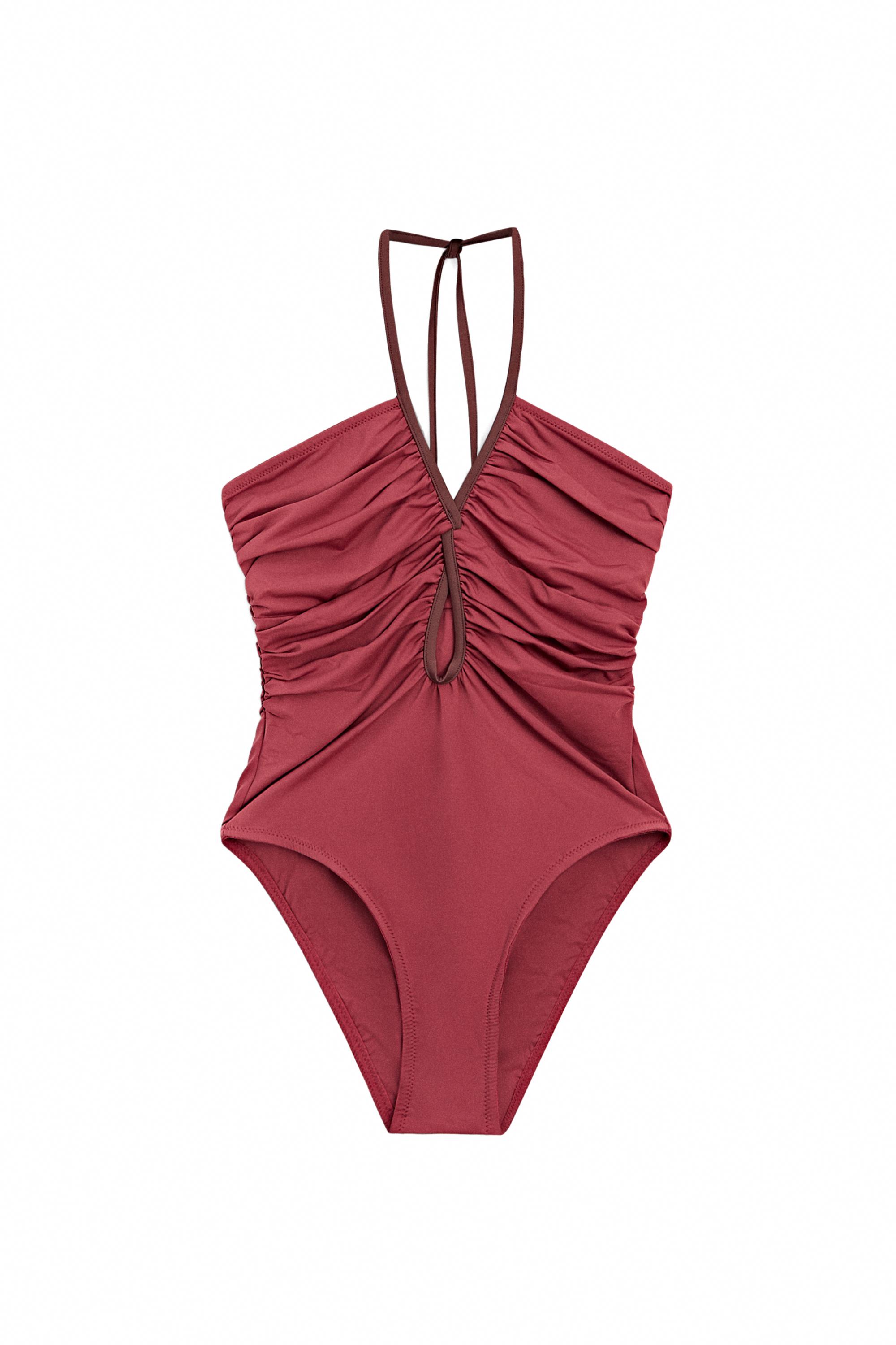 Swimsuit with contrast gathered detail — PINK