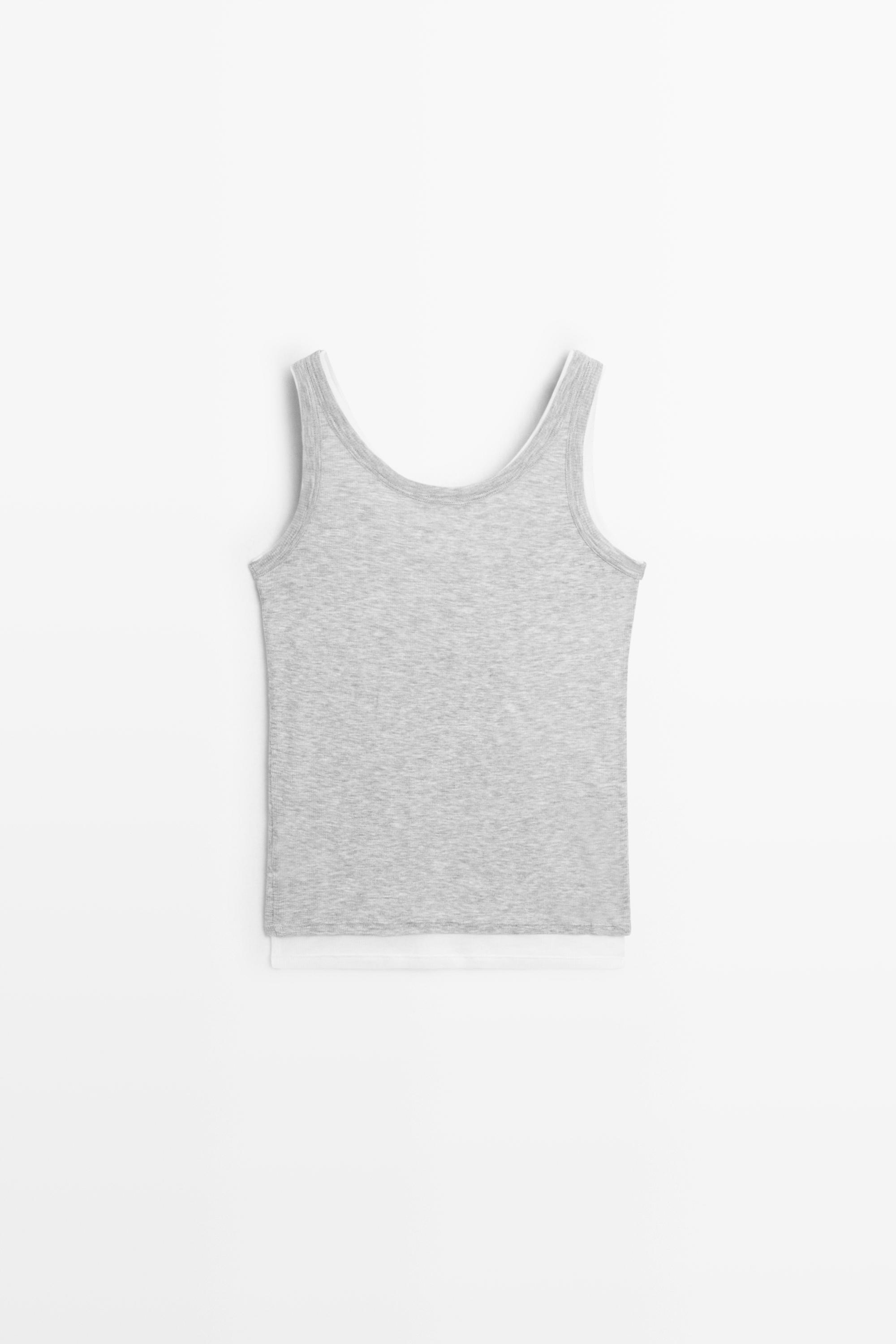 Cotton blend ribbed double-layer top — GREY