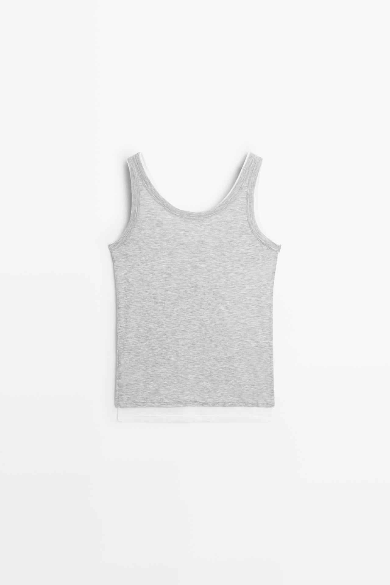 Cotton blend ribbed double-layer top — GREY