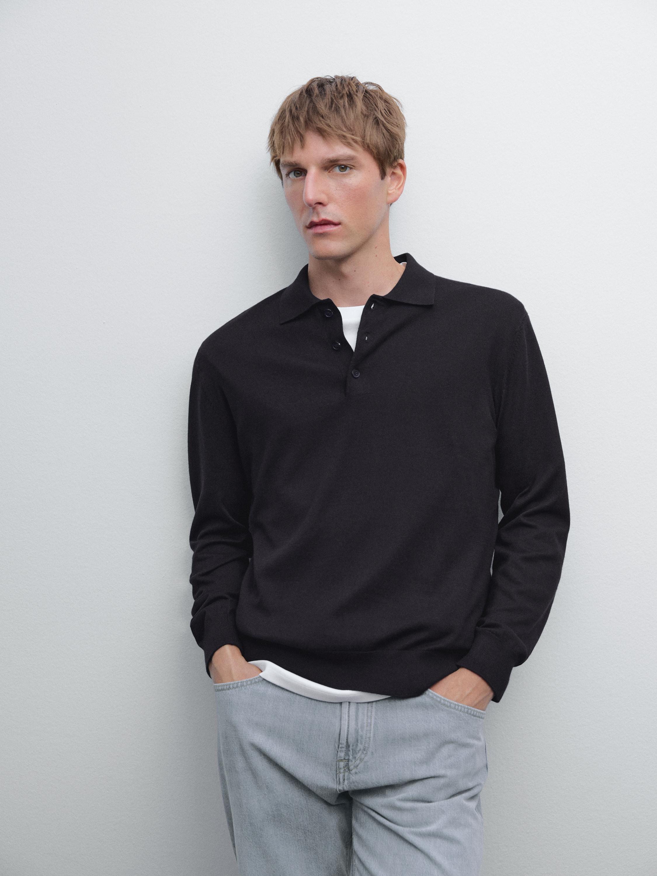 Cotton blend knit polo sweater