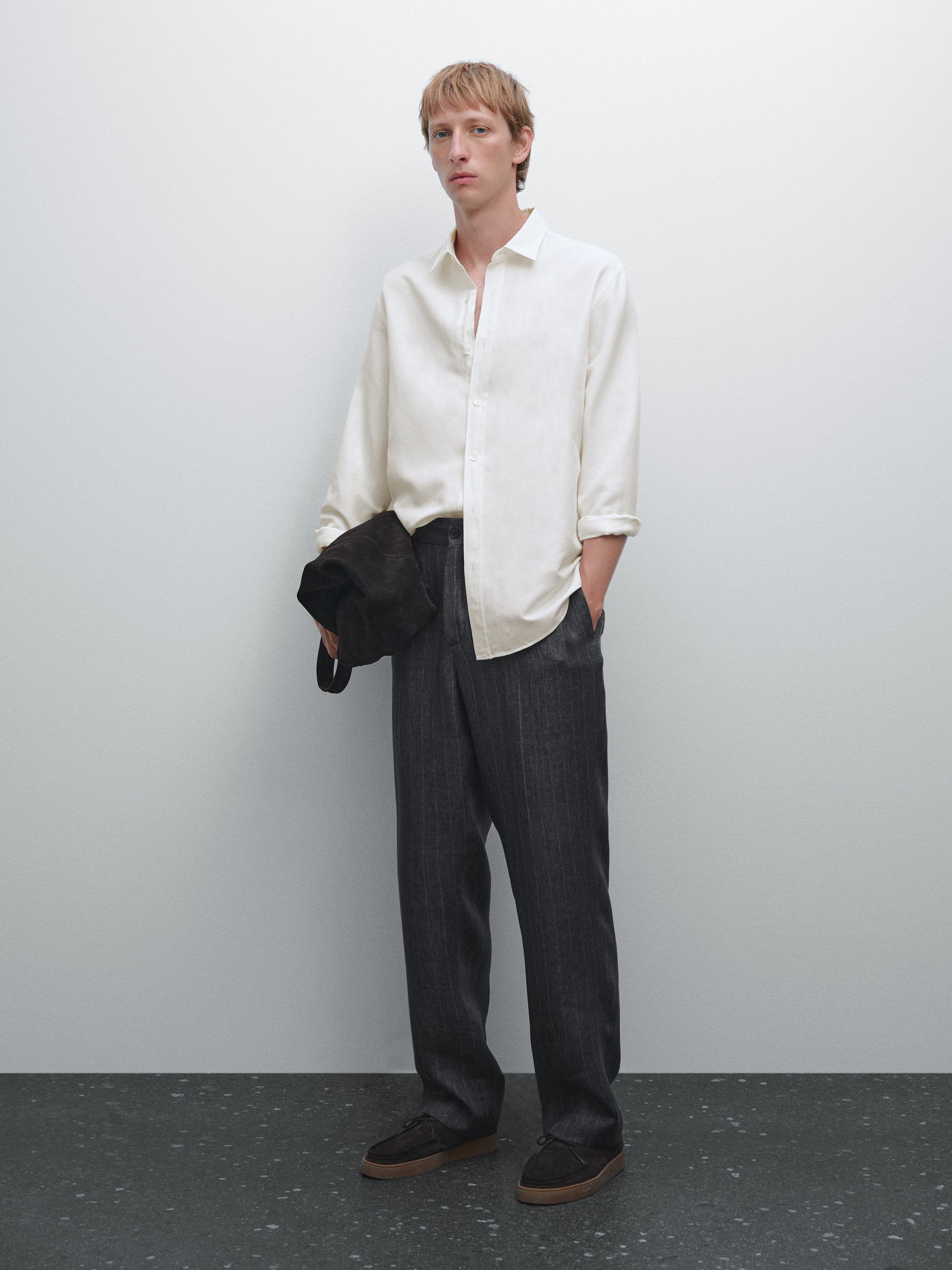 Regular fit skjorte i hørblanding