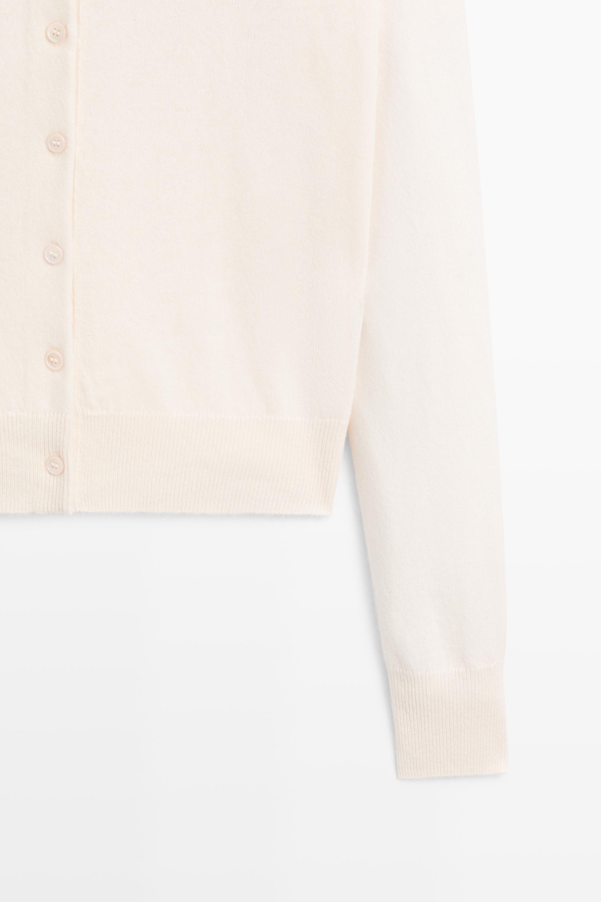 100% cashmere knit polo collar cardigan — CREAM