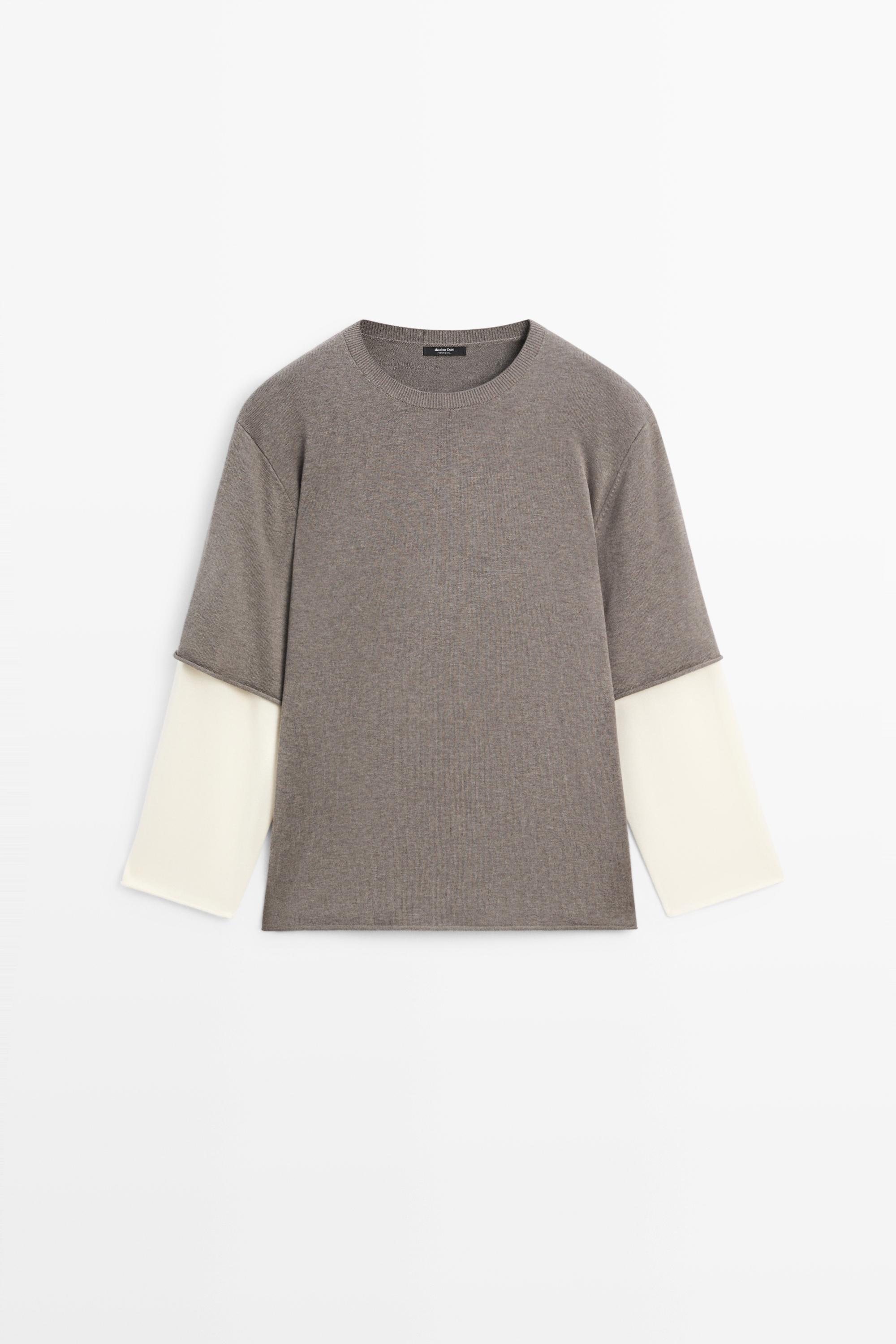 Oversize knit sweater with double sleeve detail — DARK KHAKI