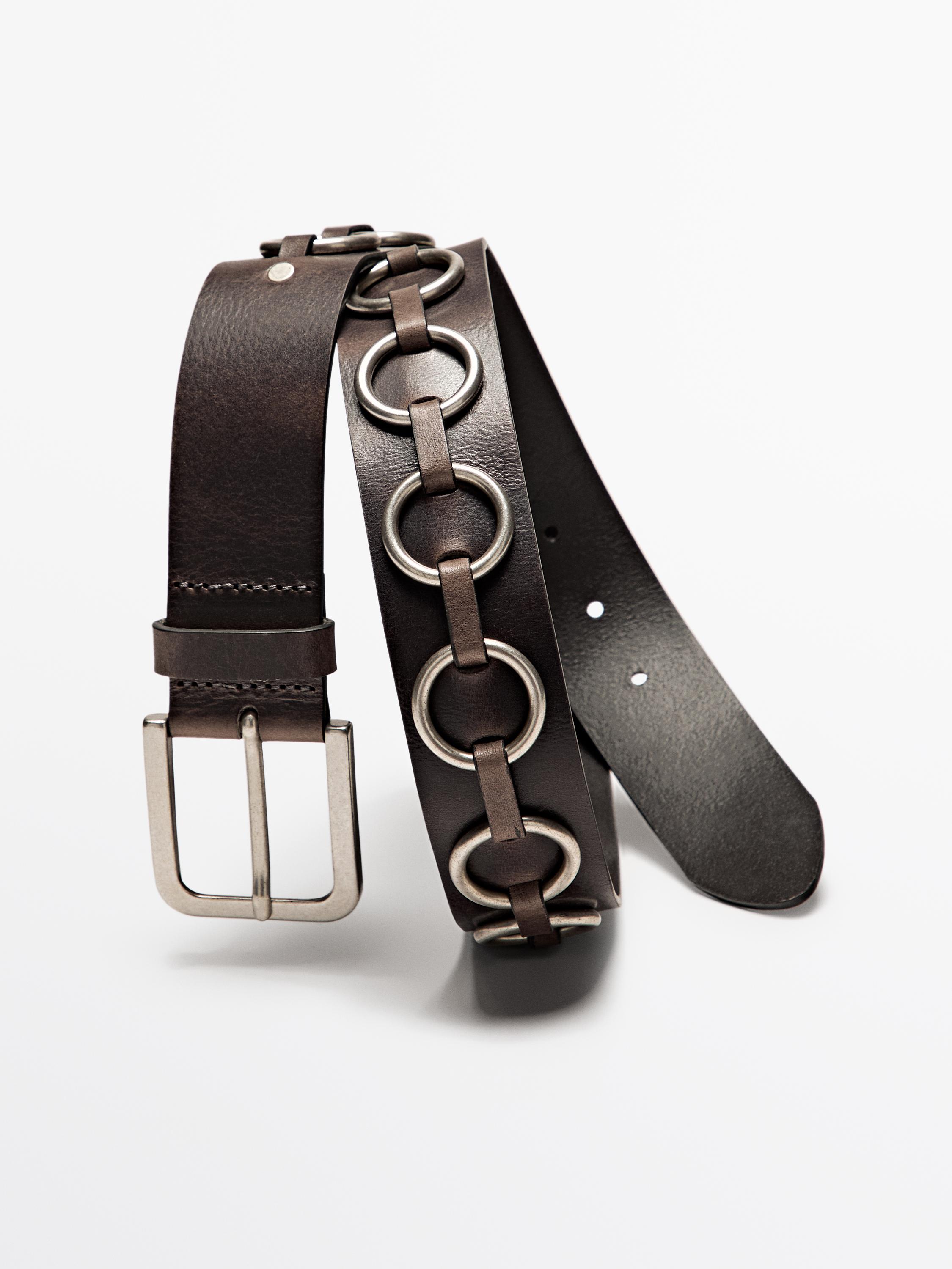 Nappa leather belt with ring details