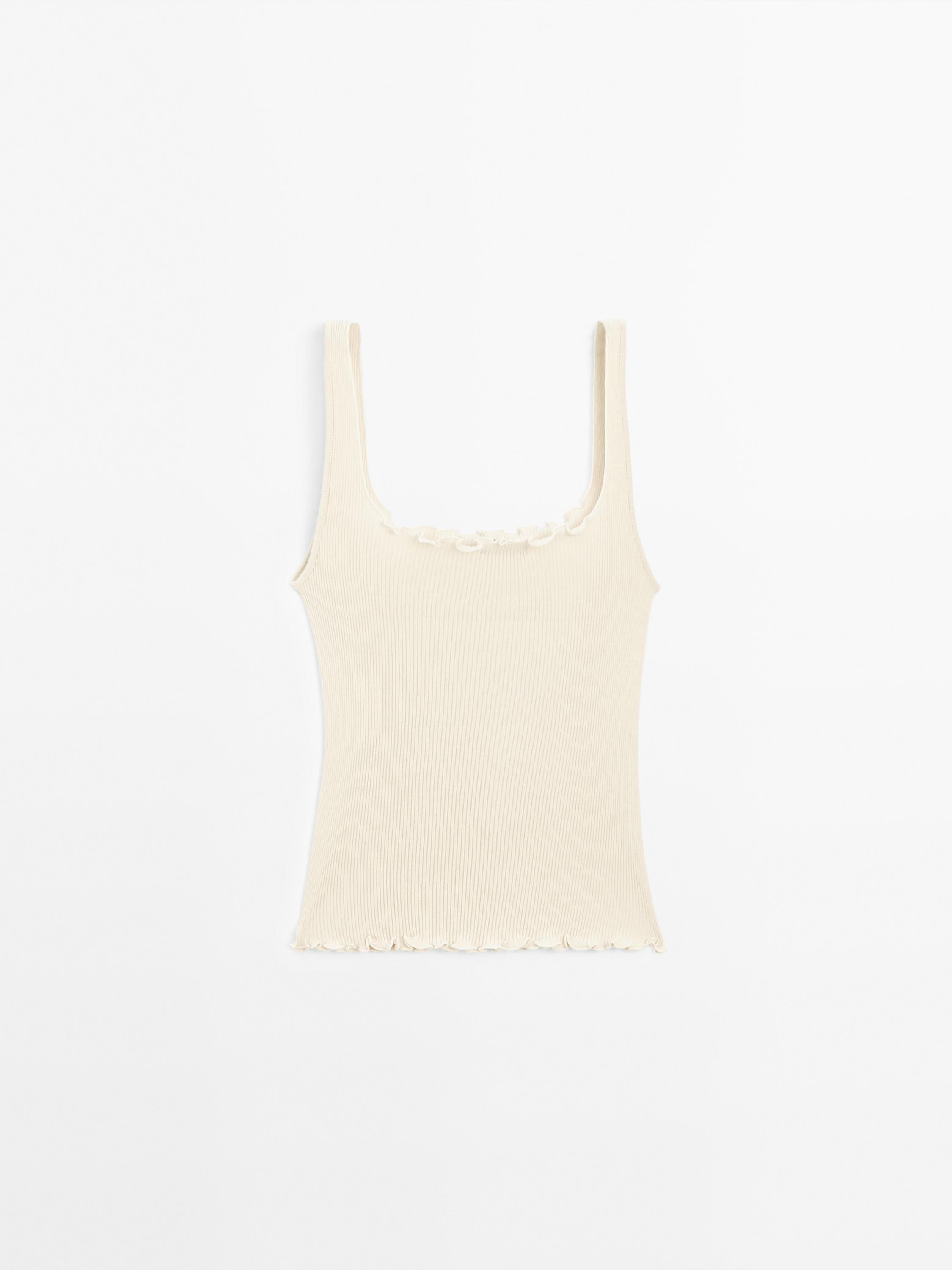 Vrúbkovaný top s volánom zo 100 % bavlny