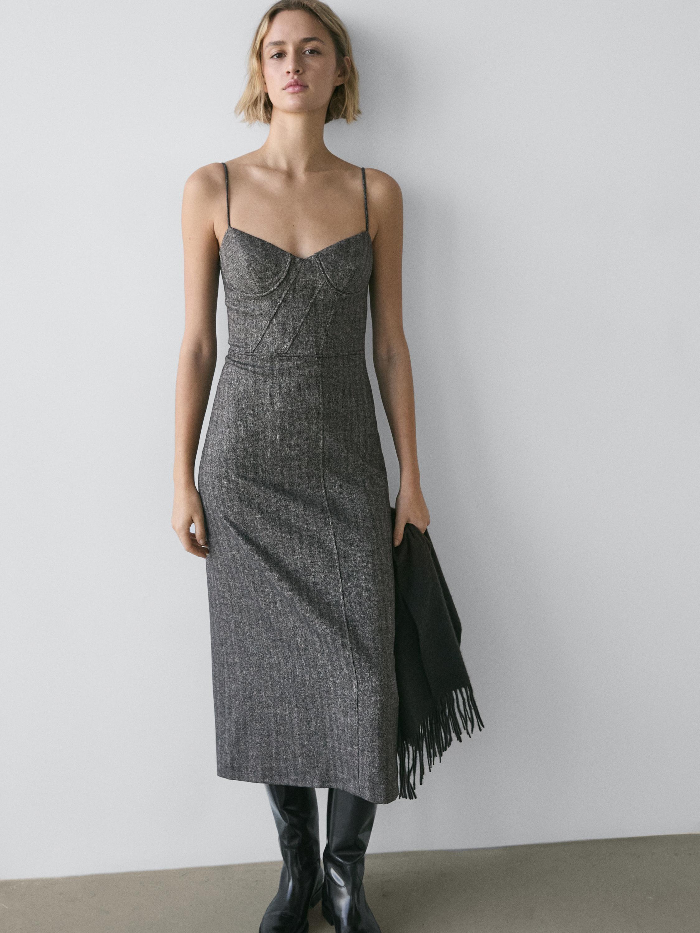 Strappy midi dress — CHARCOAL