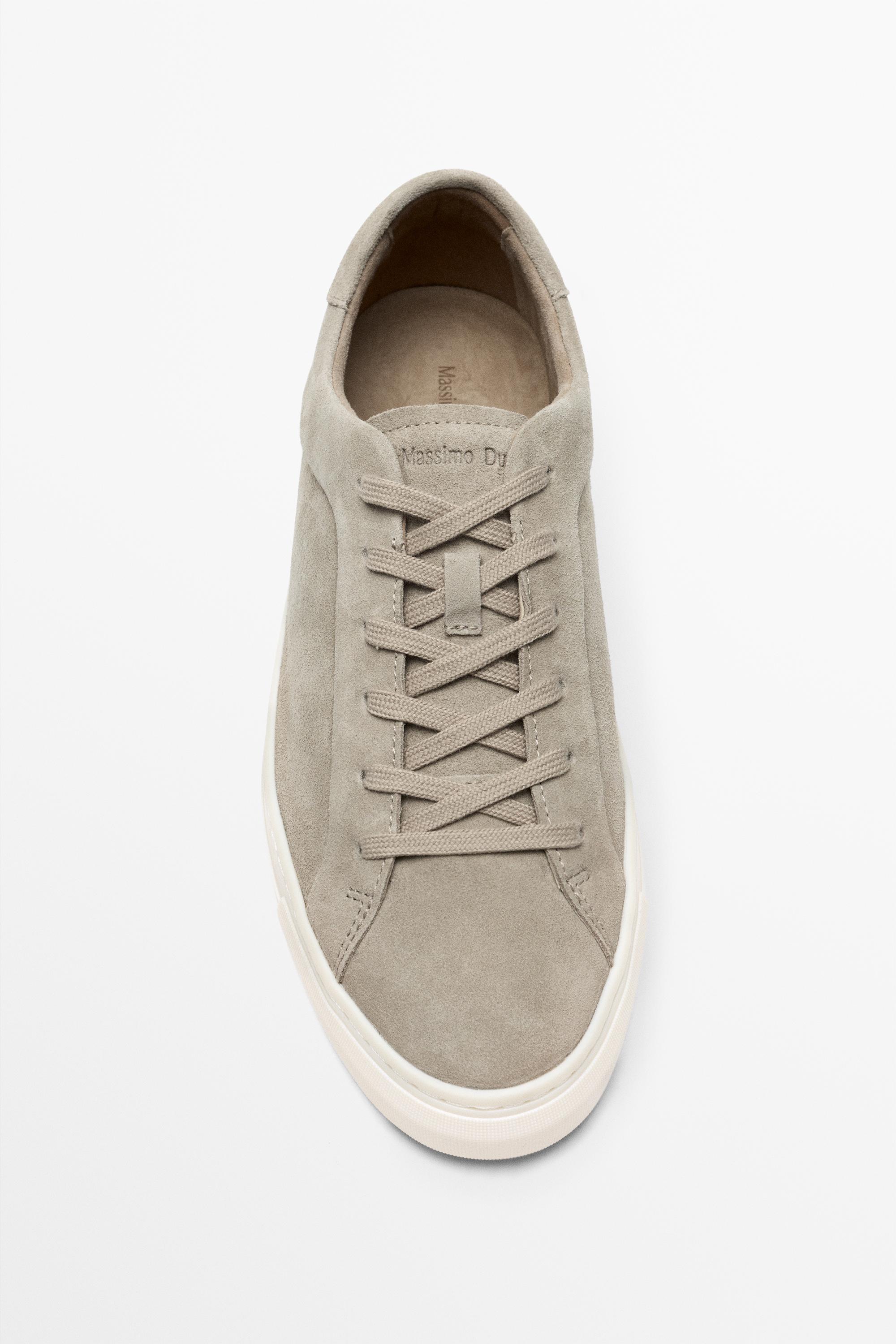 Leather trainers with lug sole — SAND