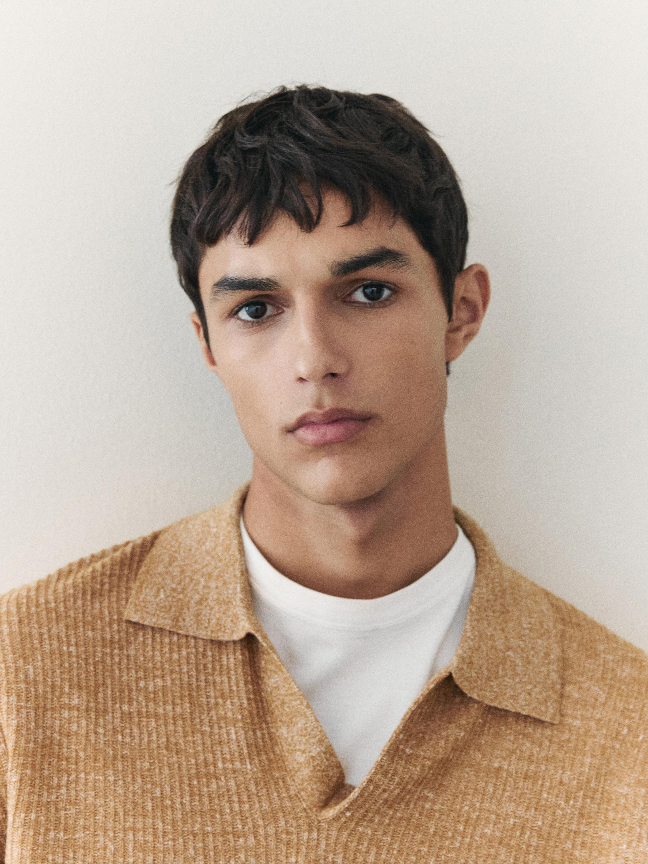 Textured knit cotton and linen blend polo shirt