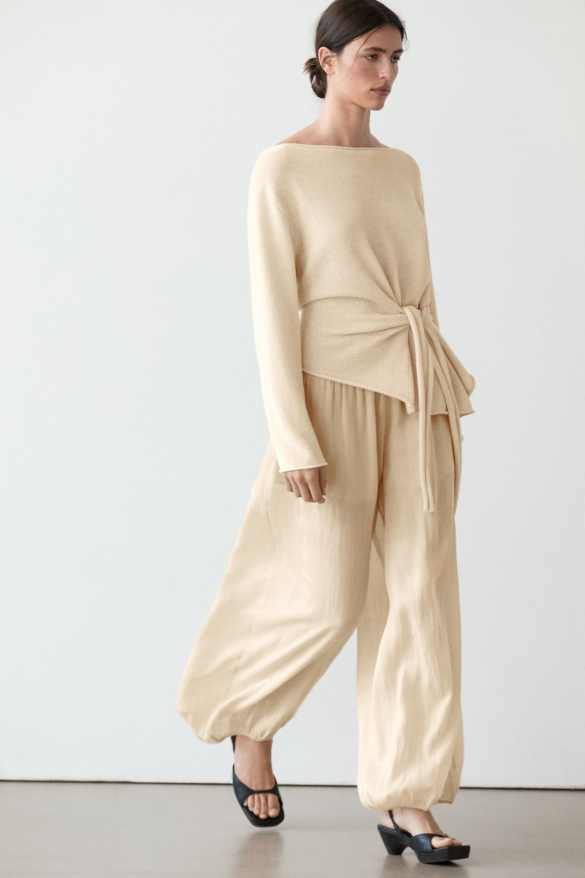 Flowing ramie sarouel trousers — BEIGE