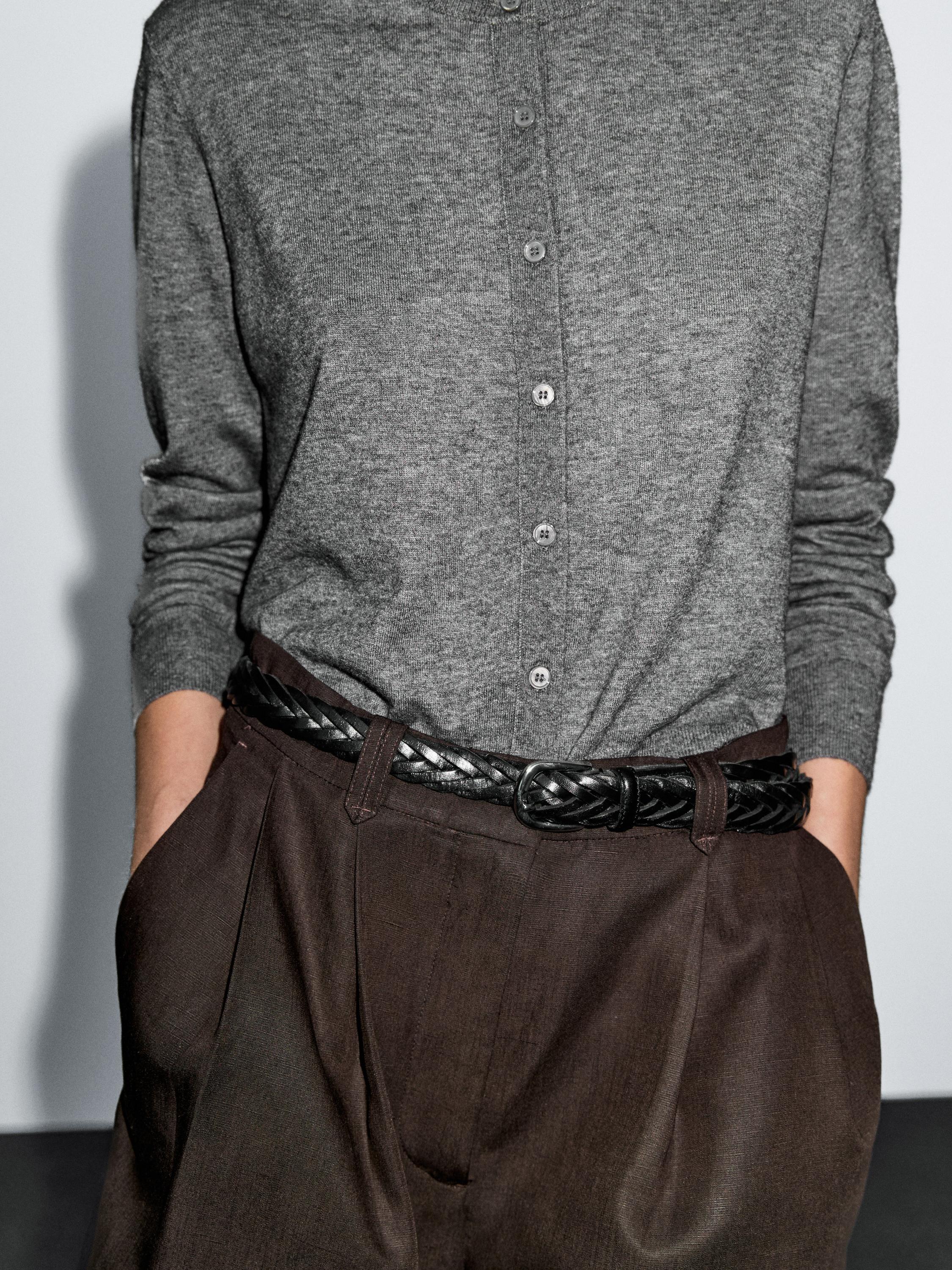 Wool blend knit cardigan with crew neck