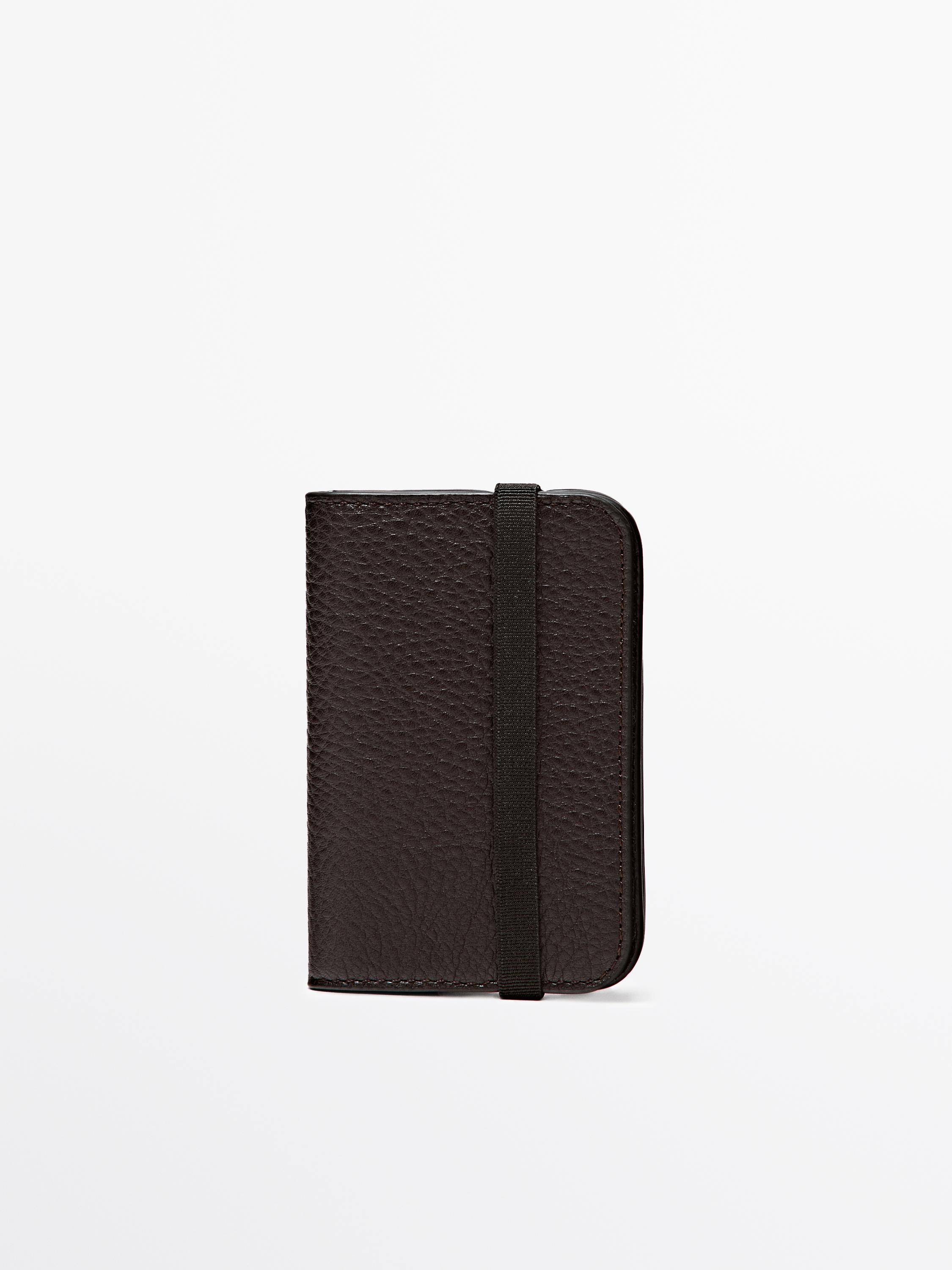 Nappa leather card holder with flap — BROWN