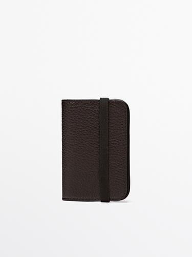 Nappa leather card holder with flap — BROWN 1