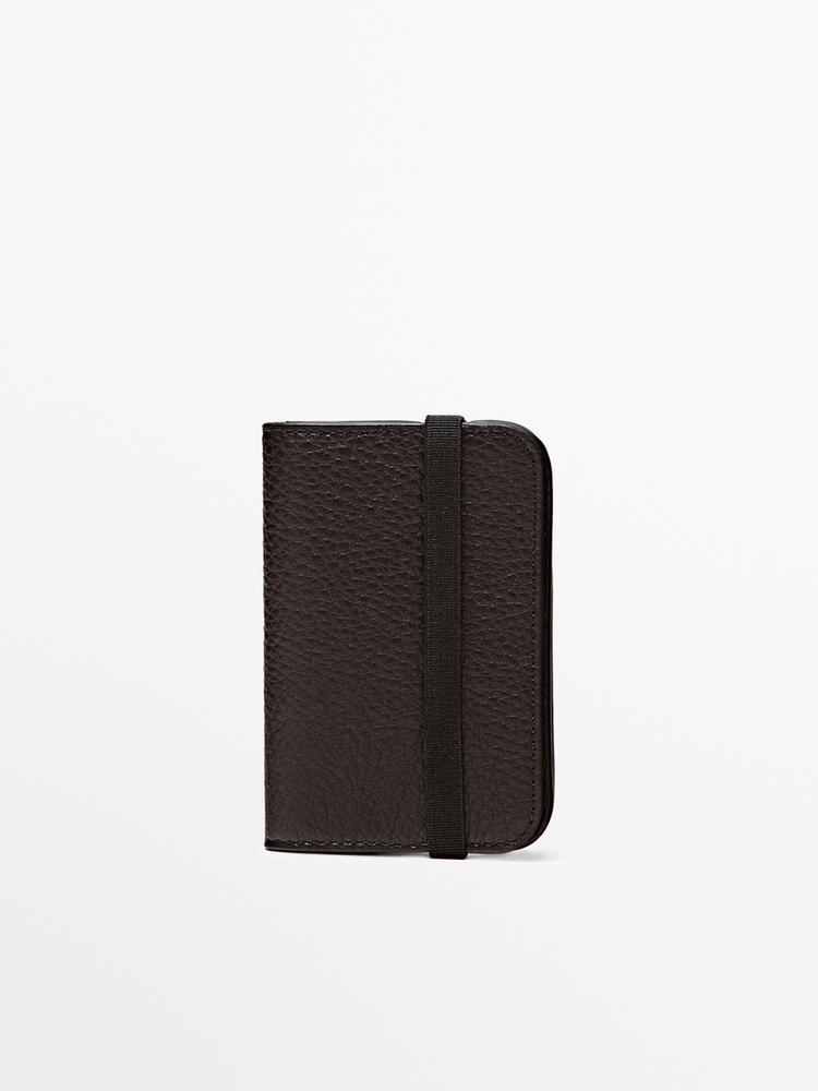 Nappa leather card holder with flap — BROWN