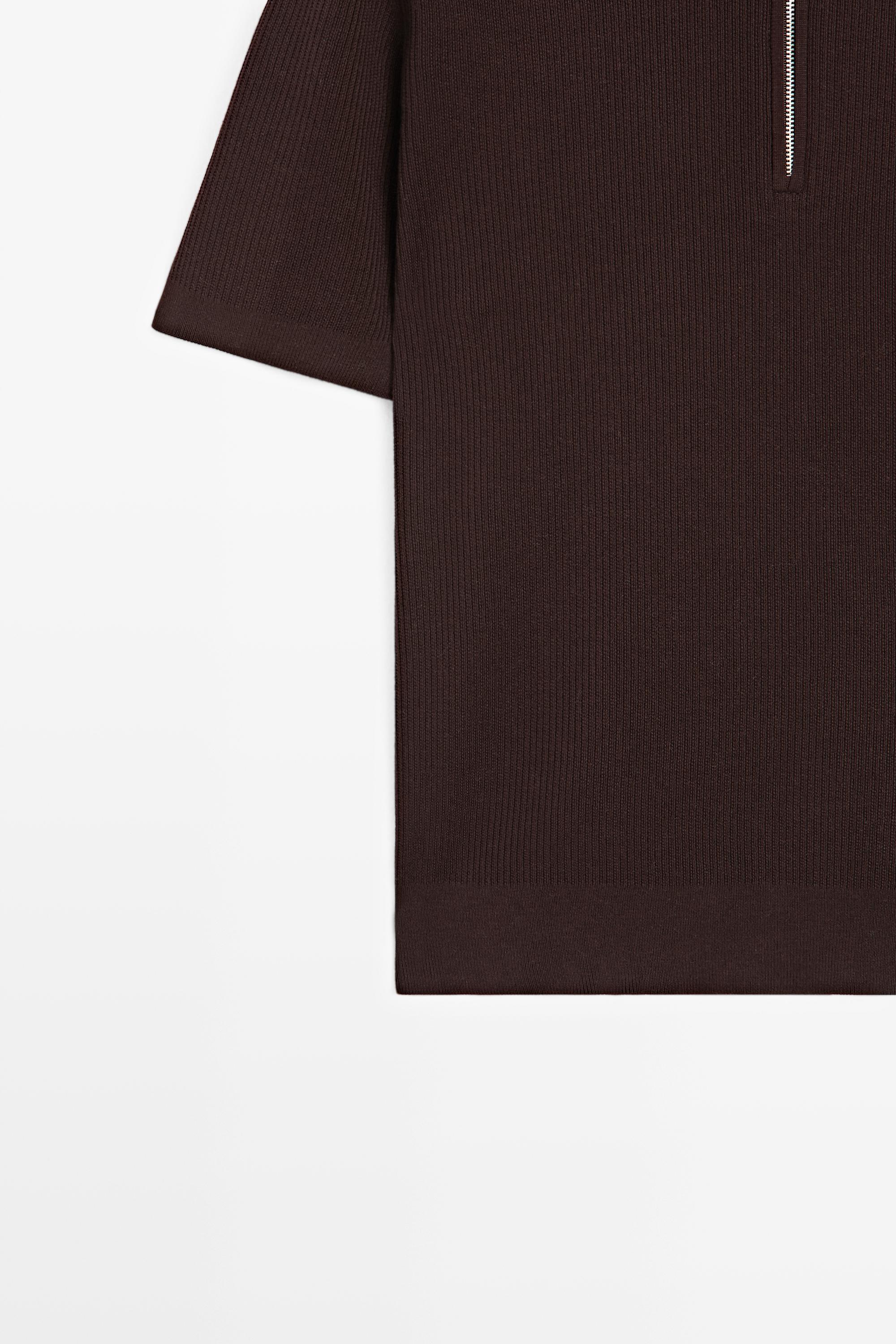 Knit polo sweater with quarter-zip collar — BURGUNDY