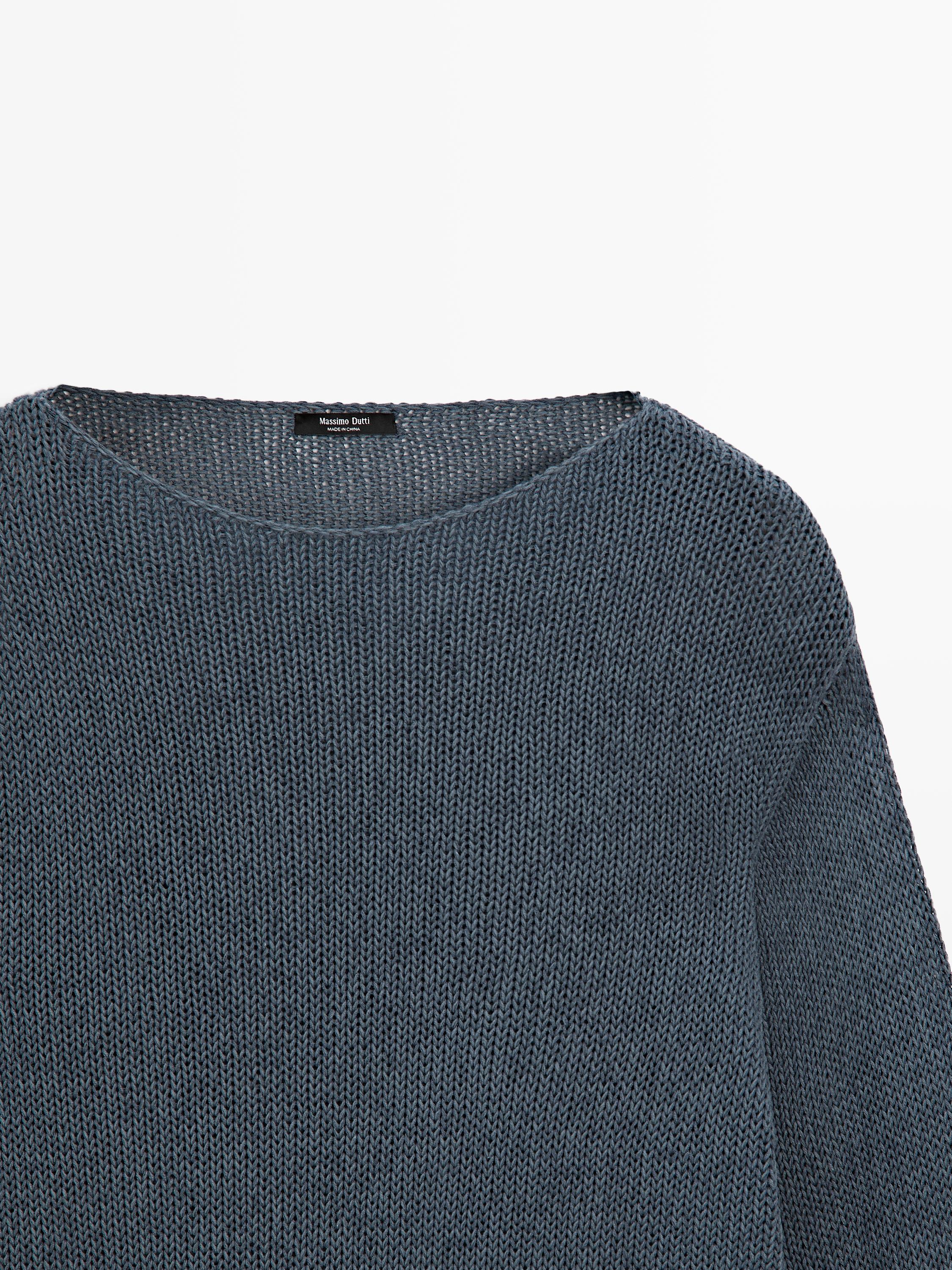 Cotton blend cutwork sweater — BLUE
