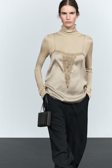 Thin-strap lace camisole — Beige-pink 3