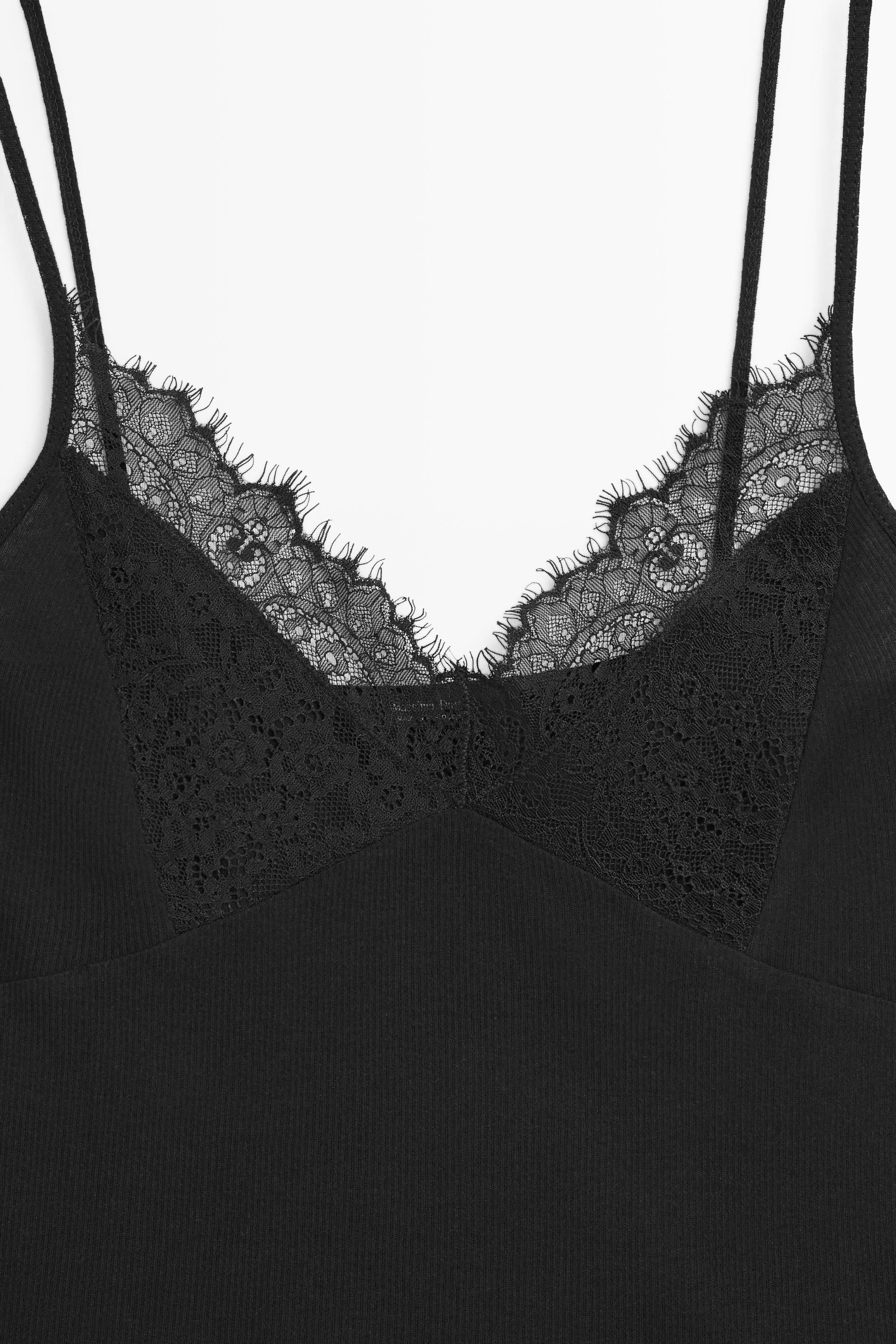 Strappy top with lace detail — BLACK