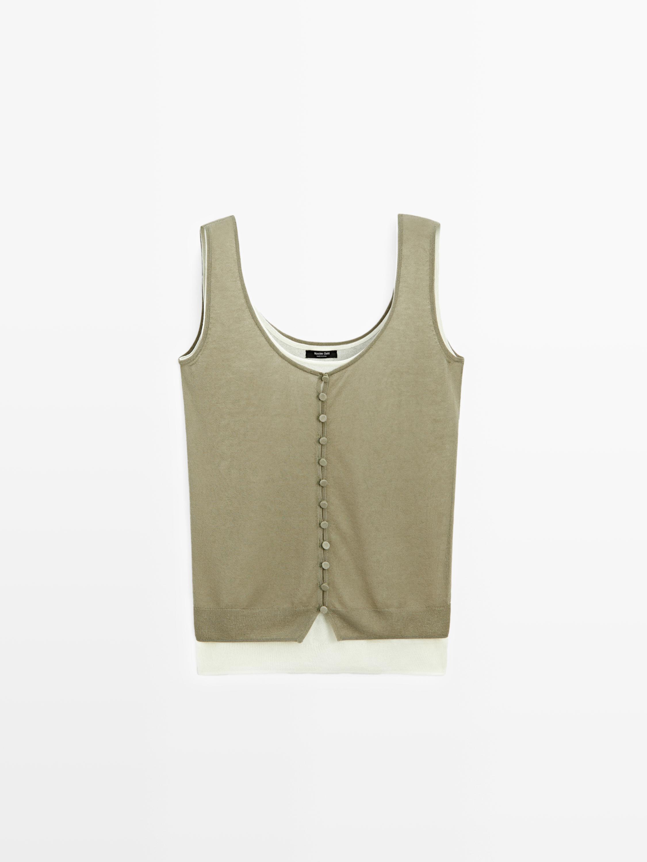 Layered knit top with buttons