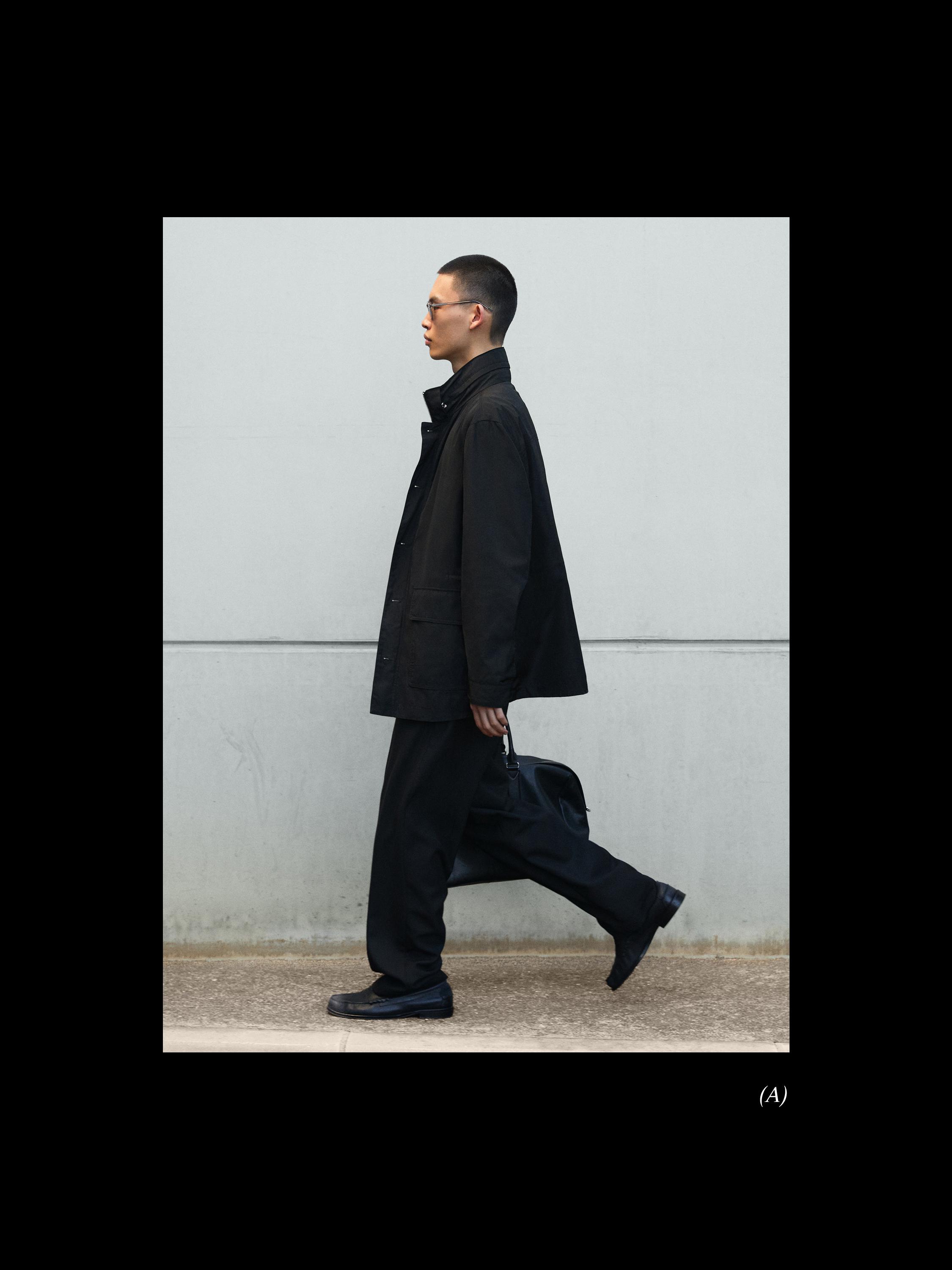 Hooded parka with fabric detail — BLACK