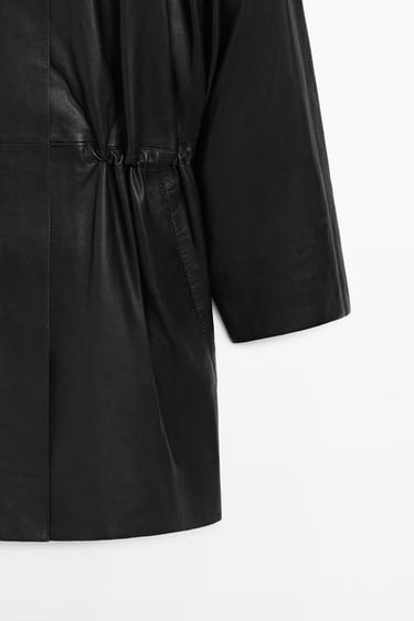 Nappa leather parka with gathered detail — BLACK 7