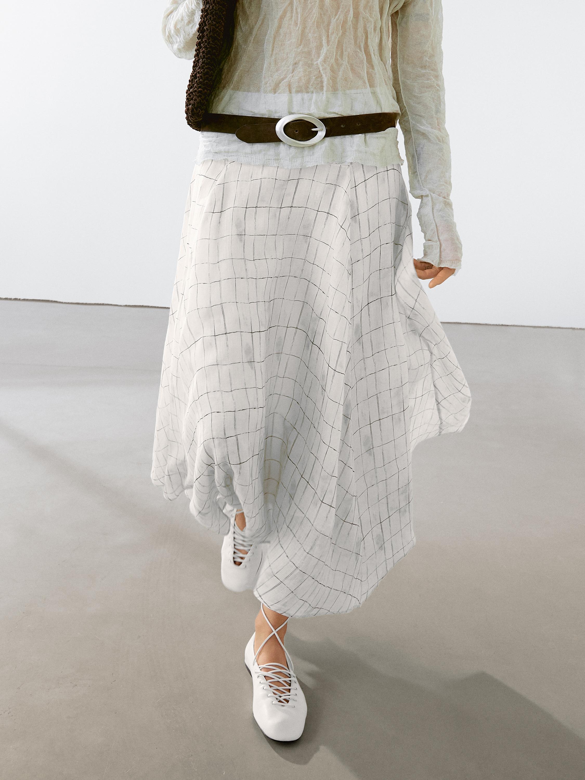 Flowing check midi skirt