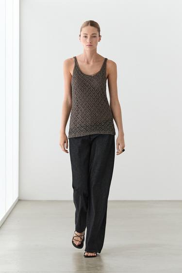 Strappy metallic mesh top — Khaki 1
