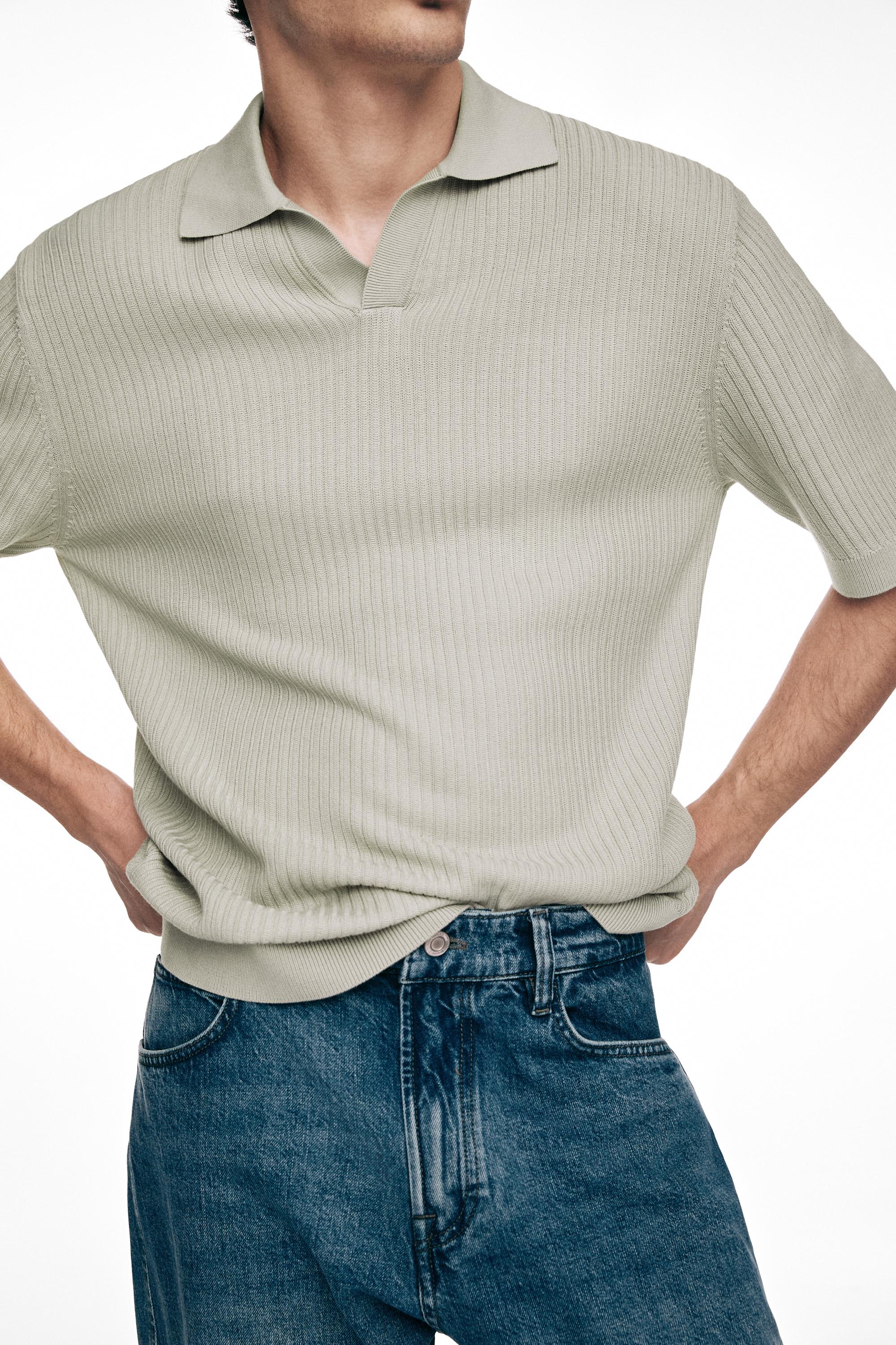 Regular fit cotton knit polo shirt — Green