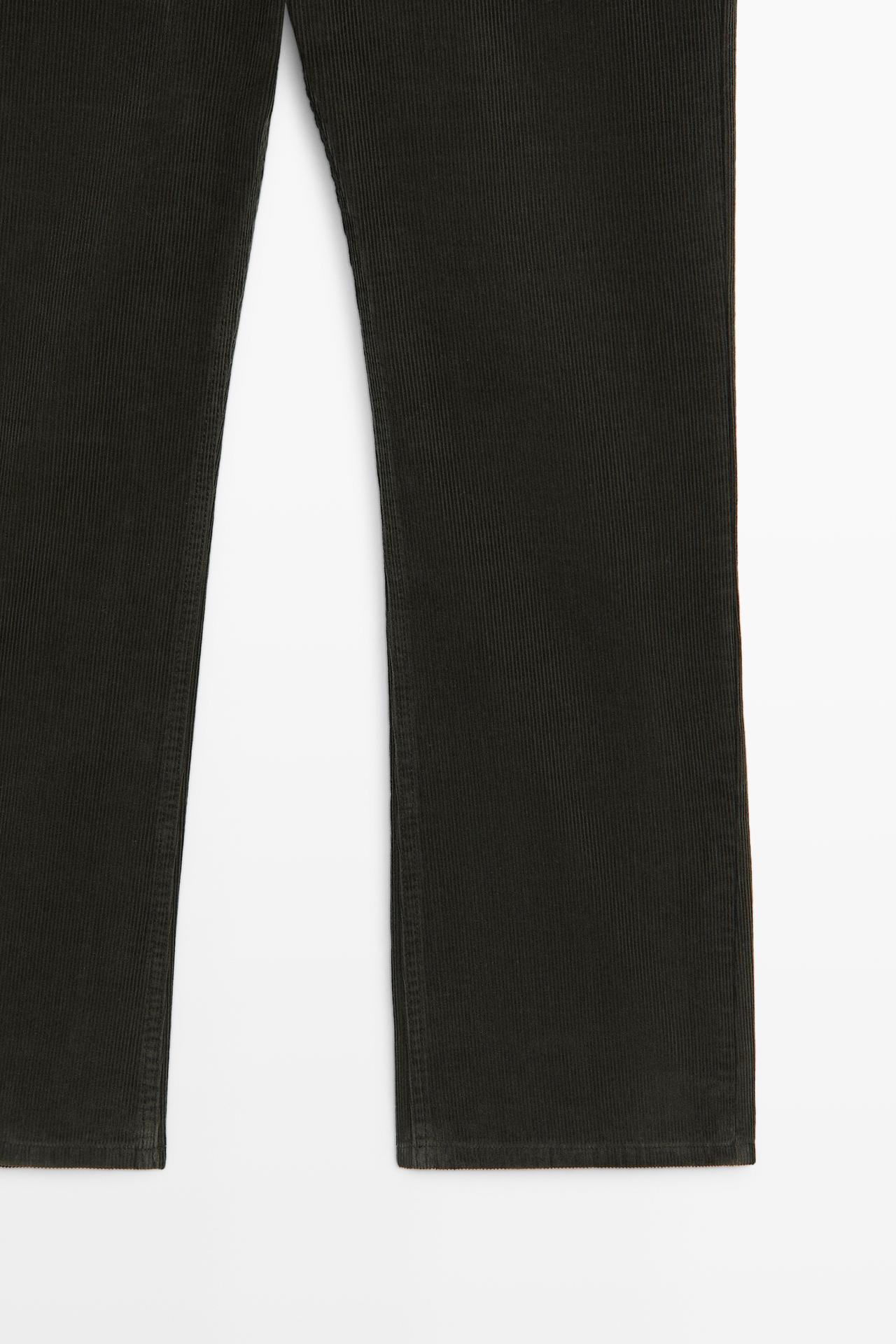 Micro-corduroy flare-fit pants — Greyish green