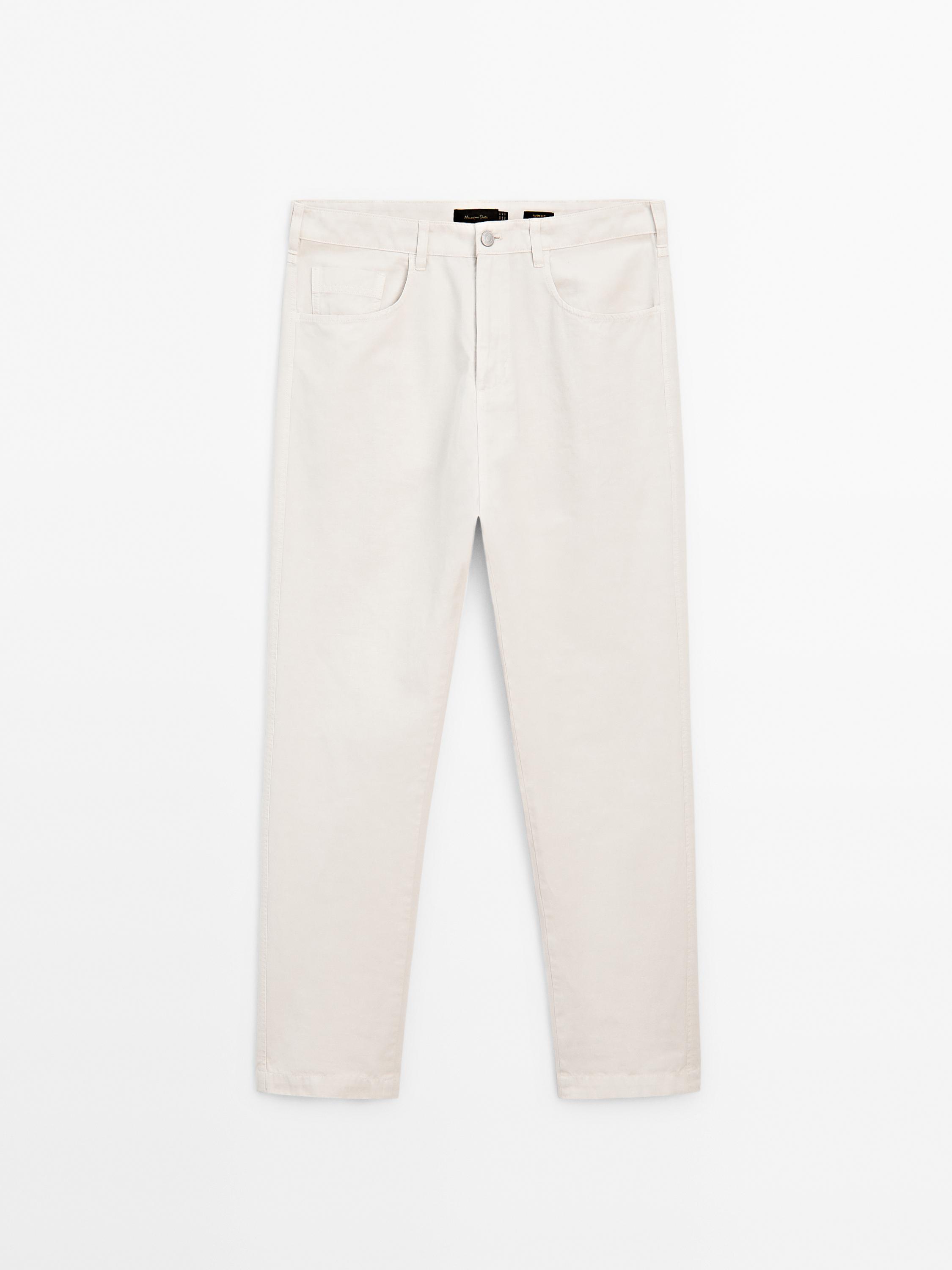 Relaxed fit cotton blend denim trousers