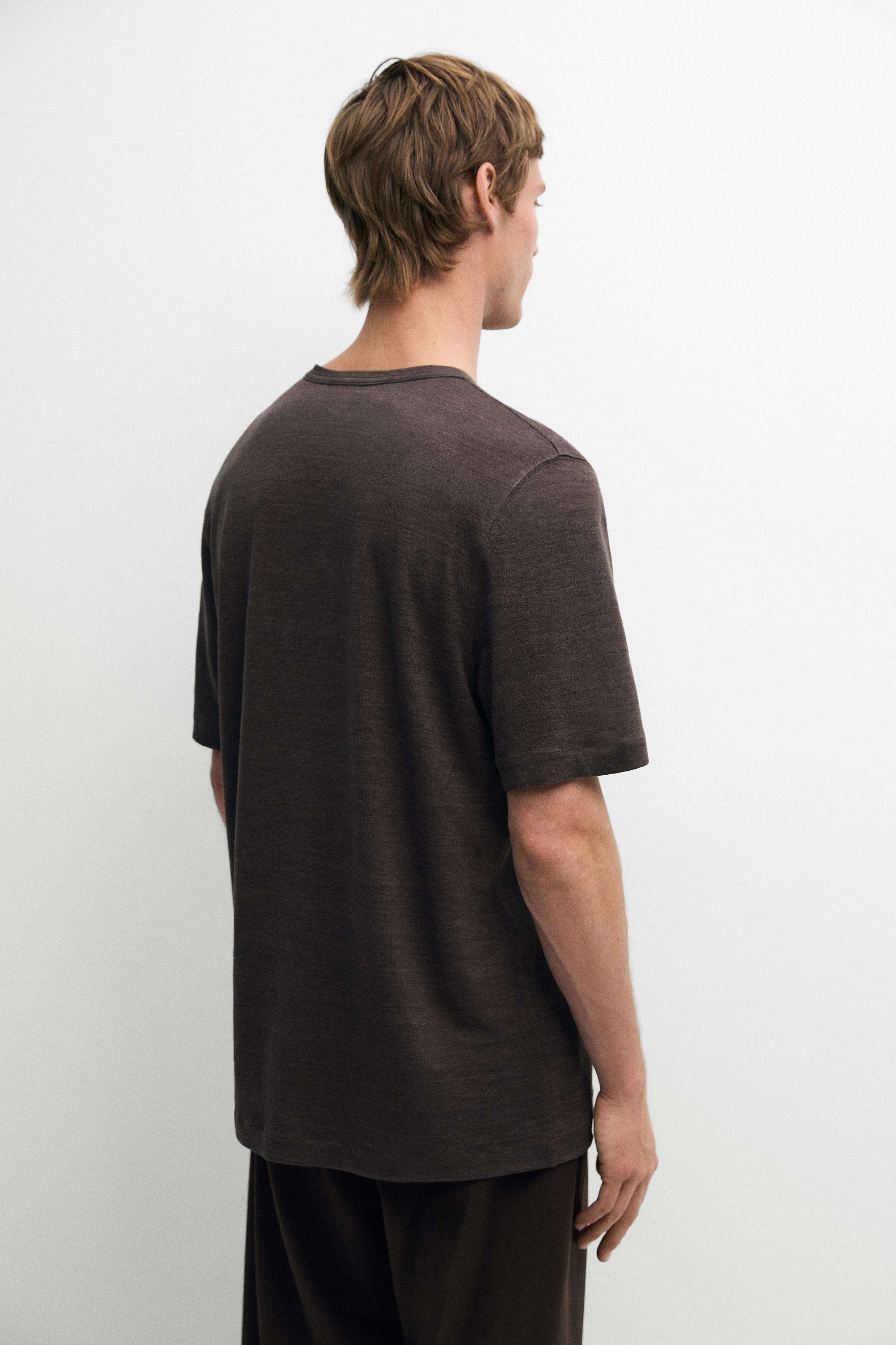 100% linen short sleeve T-shirt — BROWN