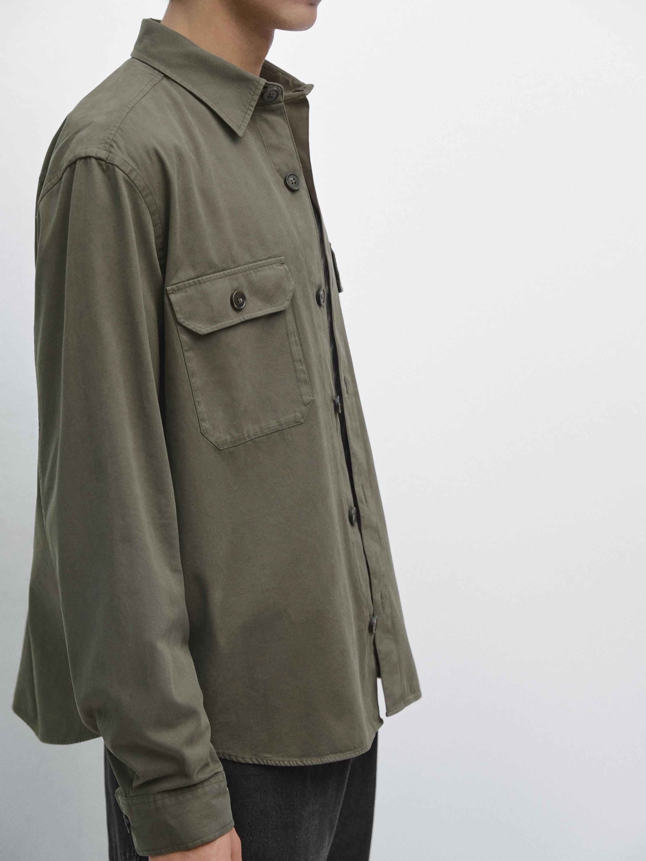 Cotton overshirt with pockets — GREEN