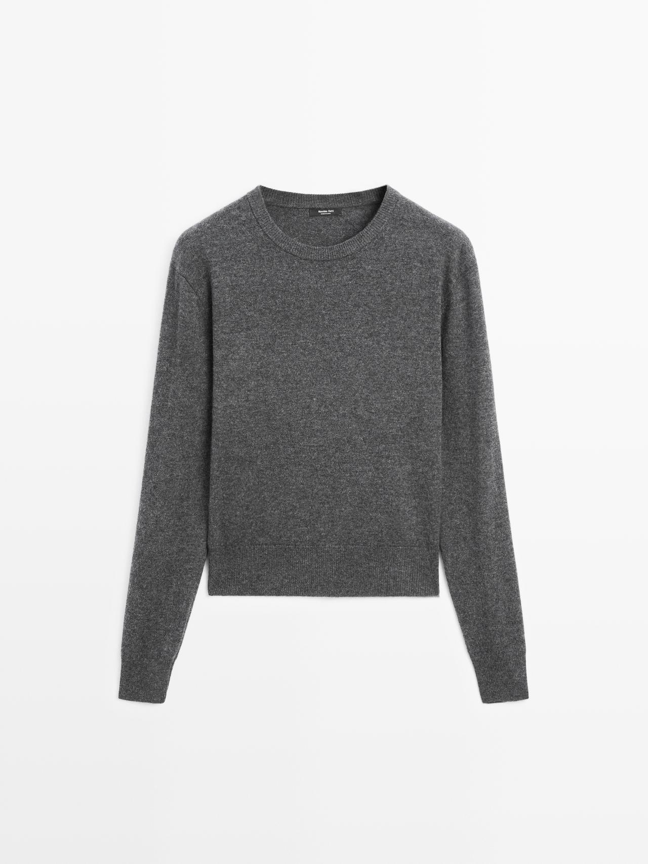 Massimo Dutti - Dame - Striktrøje I Uldblanding Med Rund Hals - Grå - Xs