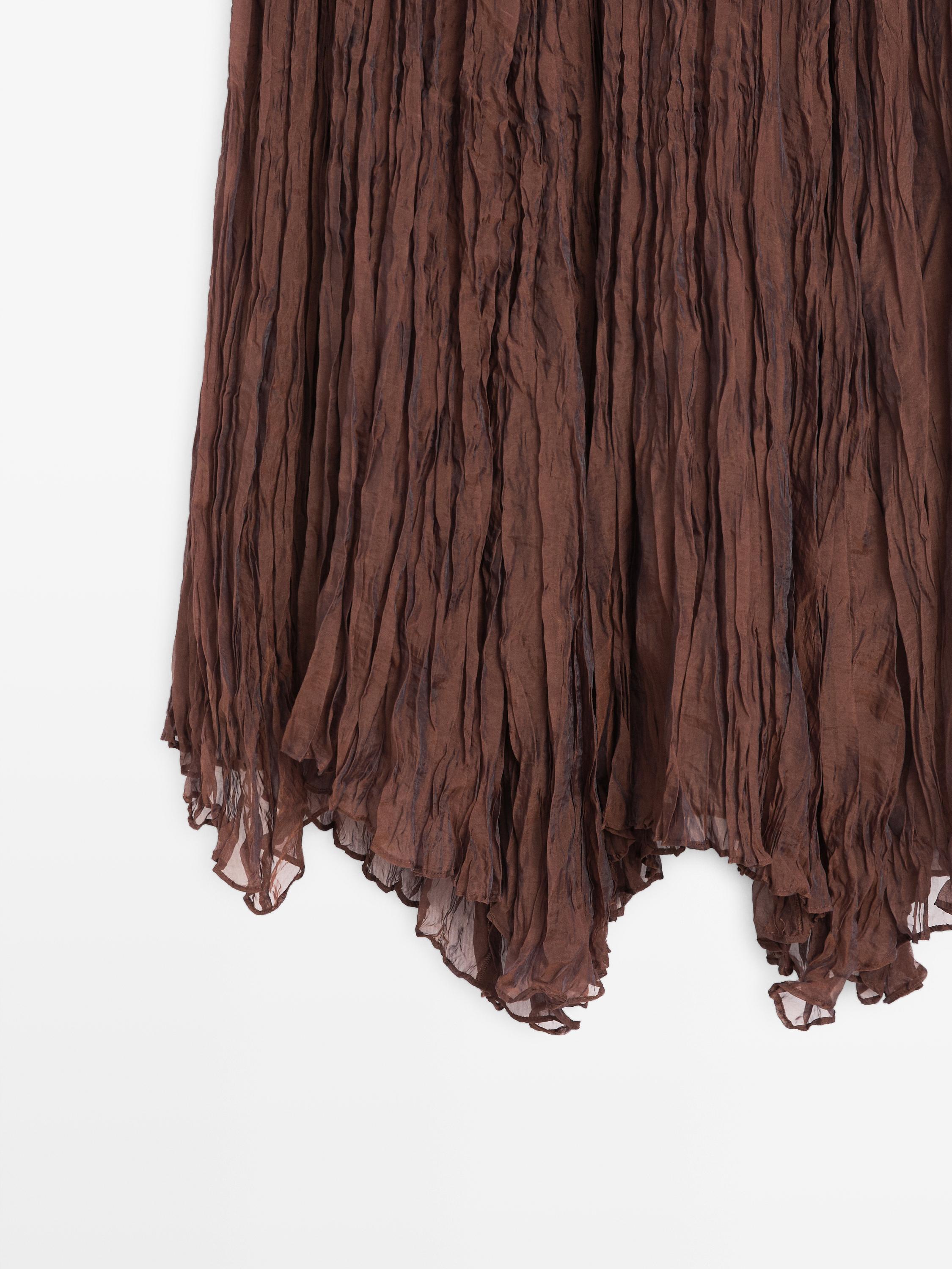 Pleated organza midi skirt — Caramel